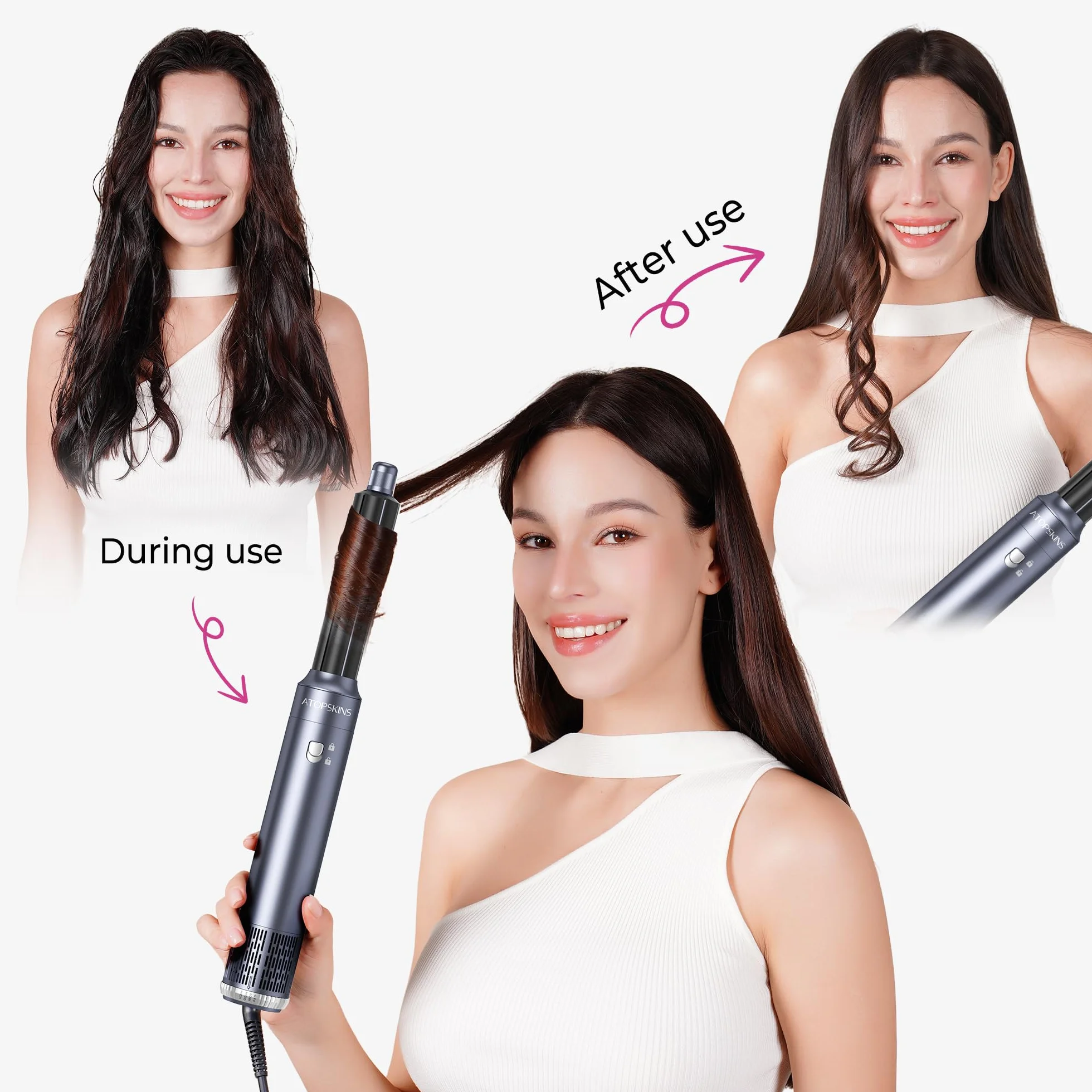 Atopskins Air Styler 6 en 1 Airbrush Pro Cheveux Hair Styler Brosse Soufflante Sécher Boucler Lisser