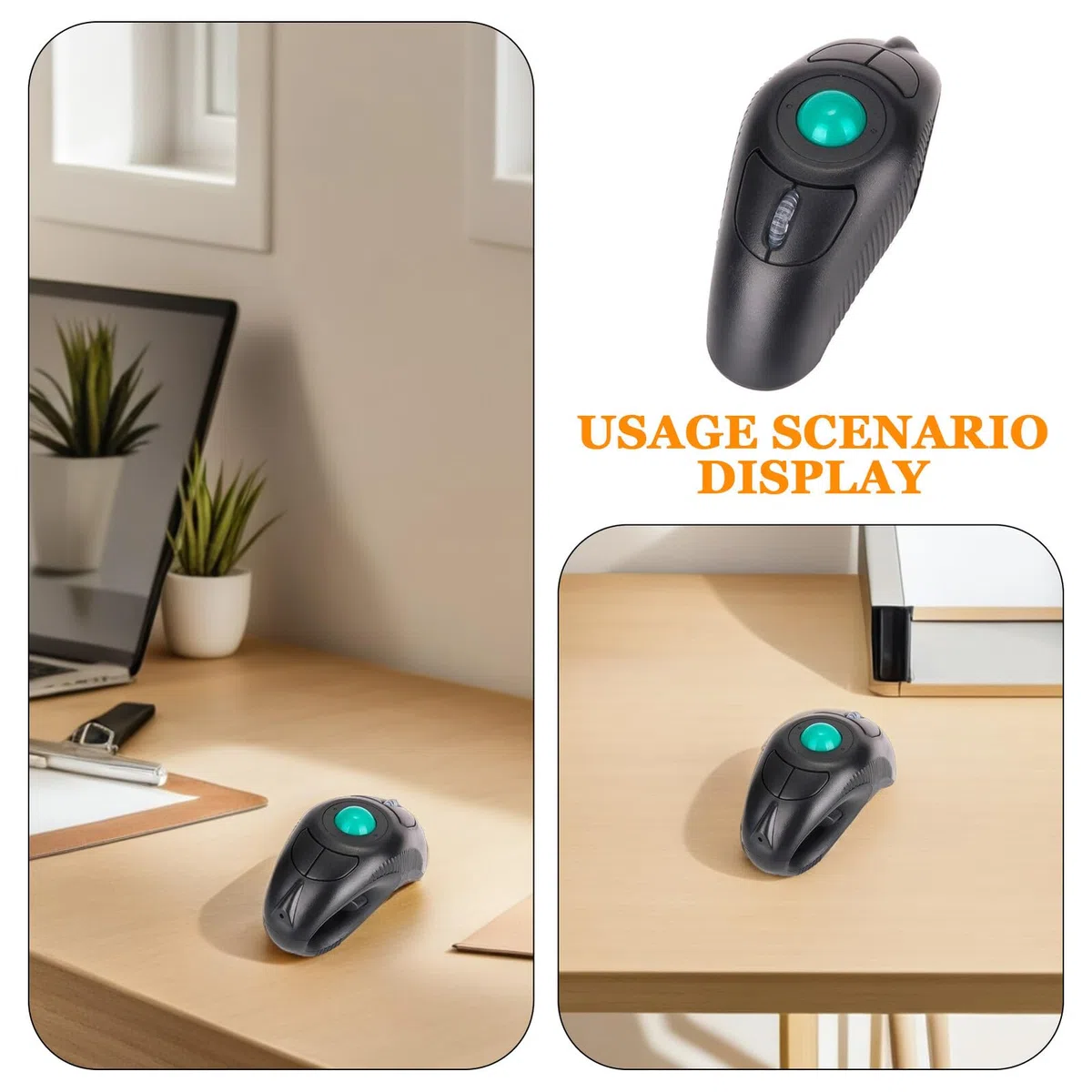 Healeved Souris sans Fil Portable à Trackball 2.4ghz Port USB, Forme Dauphin en Plastique, 5 Boutons, Commande par Pouce, Compatible Ordinateur Portable