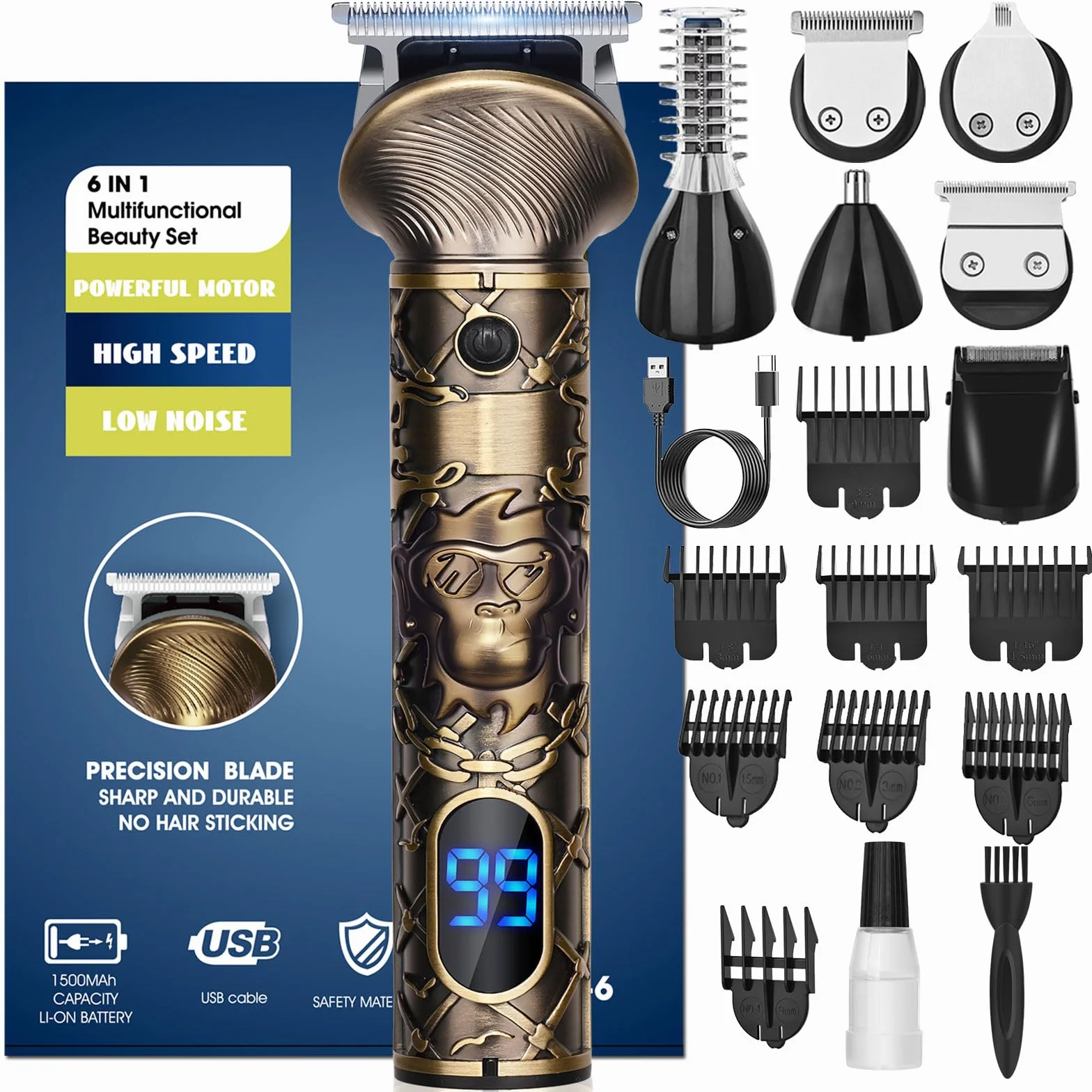 Tondeuse Barbe Homme Sans Fil Rechargeable Lame en T Rasoir Electrique Kit Multi-Usage Tailler Contour Nez Corps