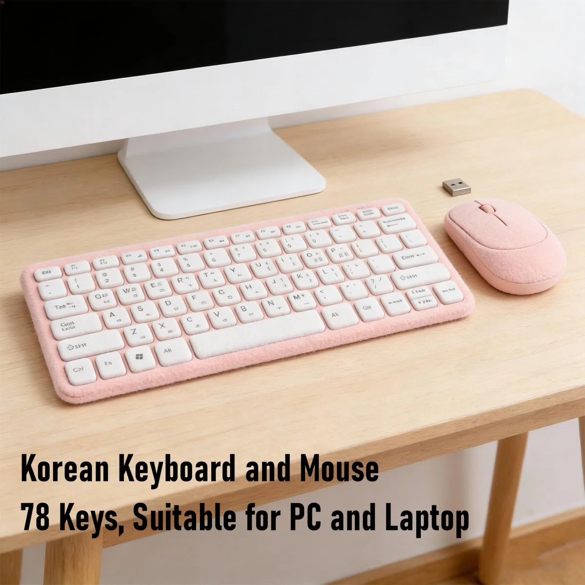 Tosuny Clavier et Souris sans Fil Coréen, 78 Touches, Clavier Fin 2,4 GHz avec Inclinaison Ergonomique et Design Anti-éclaboussures, sans Fil pour PC Portable, Haut-parleurs