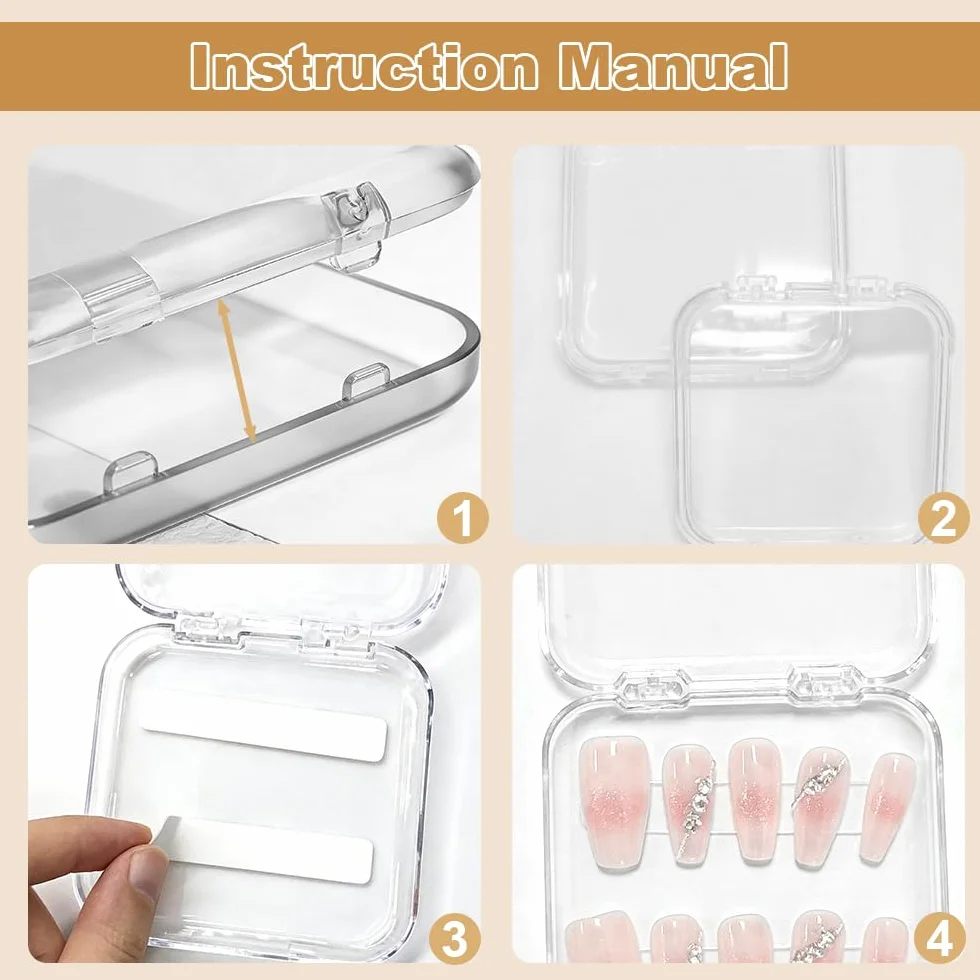 Boîtes de Rangement pour Ongles 12 Pièces 6.5 x 6.5 x 0.8CM Présentoir Press on Nails avec Ruban Adhésif Double Face