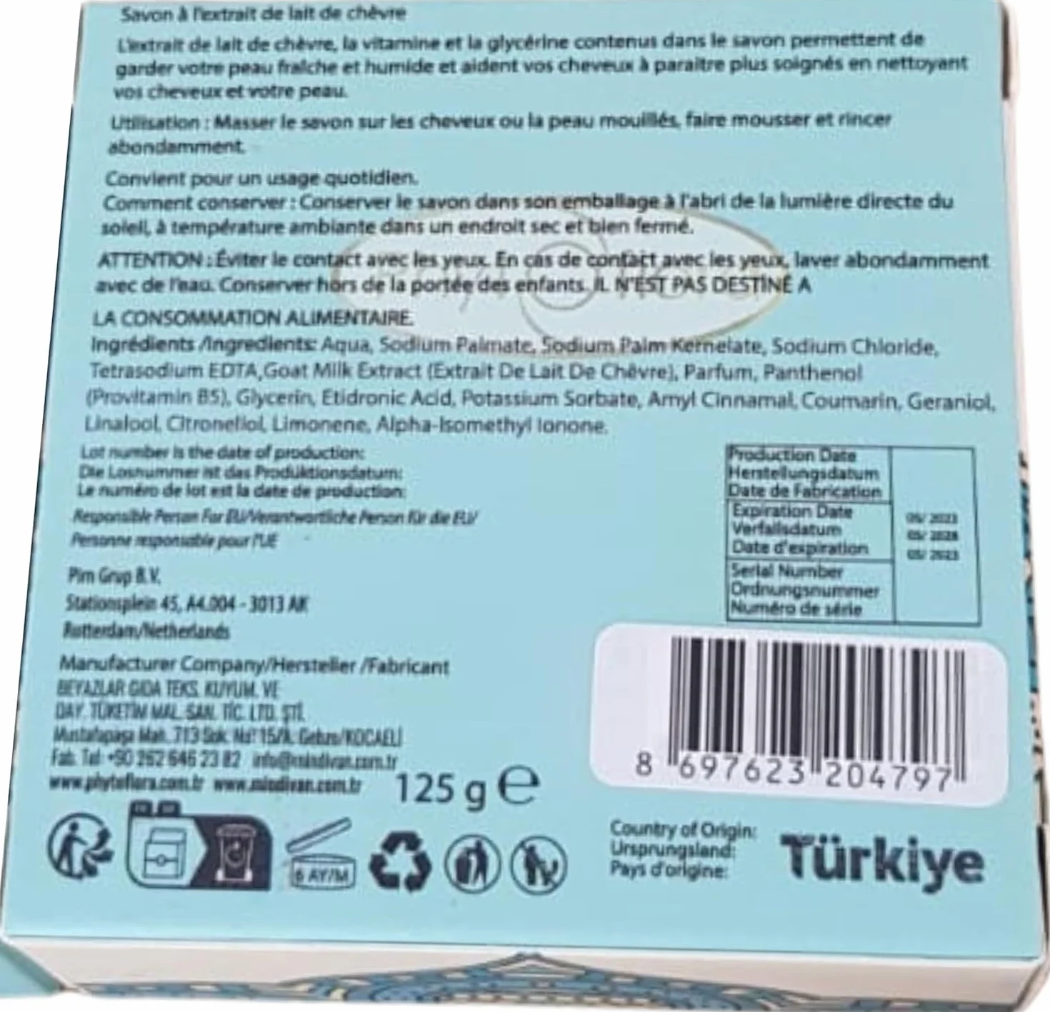 Savon Lait de Chevre PhytoFlora Anti-Acné Eczéma Points Noirs 125g Shampoing Solide Gommage Visage Provitamine B5