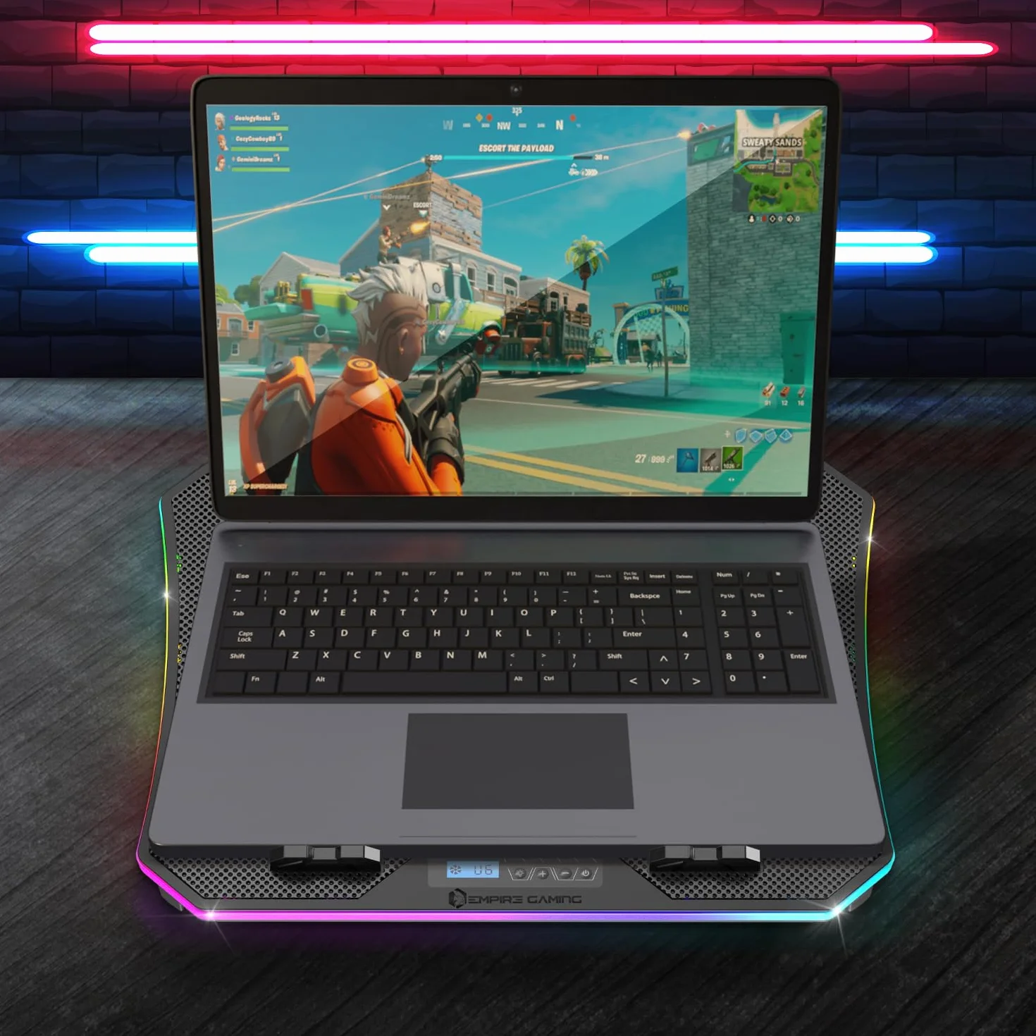 EMPIRE GAMING Guardian C900 Refroidisseur PC Ordinateur Portable 12-17 Pouces RGB Gamer 9 Ventilateurs Contrôleur LCD 10 Modes RGB 7 Hauteurs Réglables Support Amovible