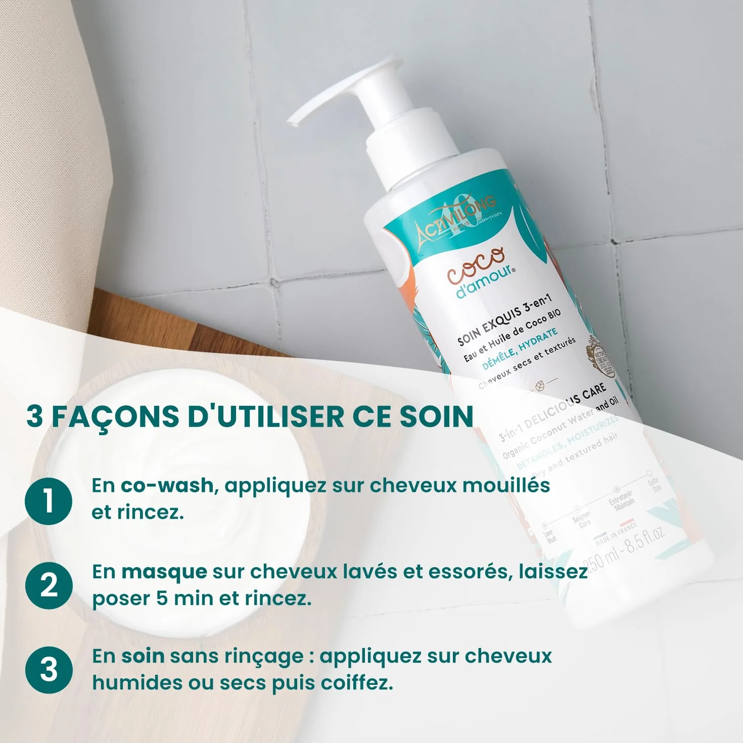 ACTIVILONG Soin Exquis 3-En-1 Coco D'Amour Cheveux Secs Et Texturés 250ml 97% Ingrédients Naturels
