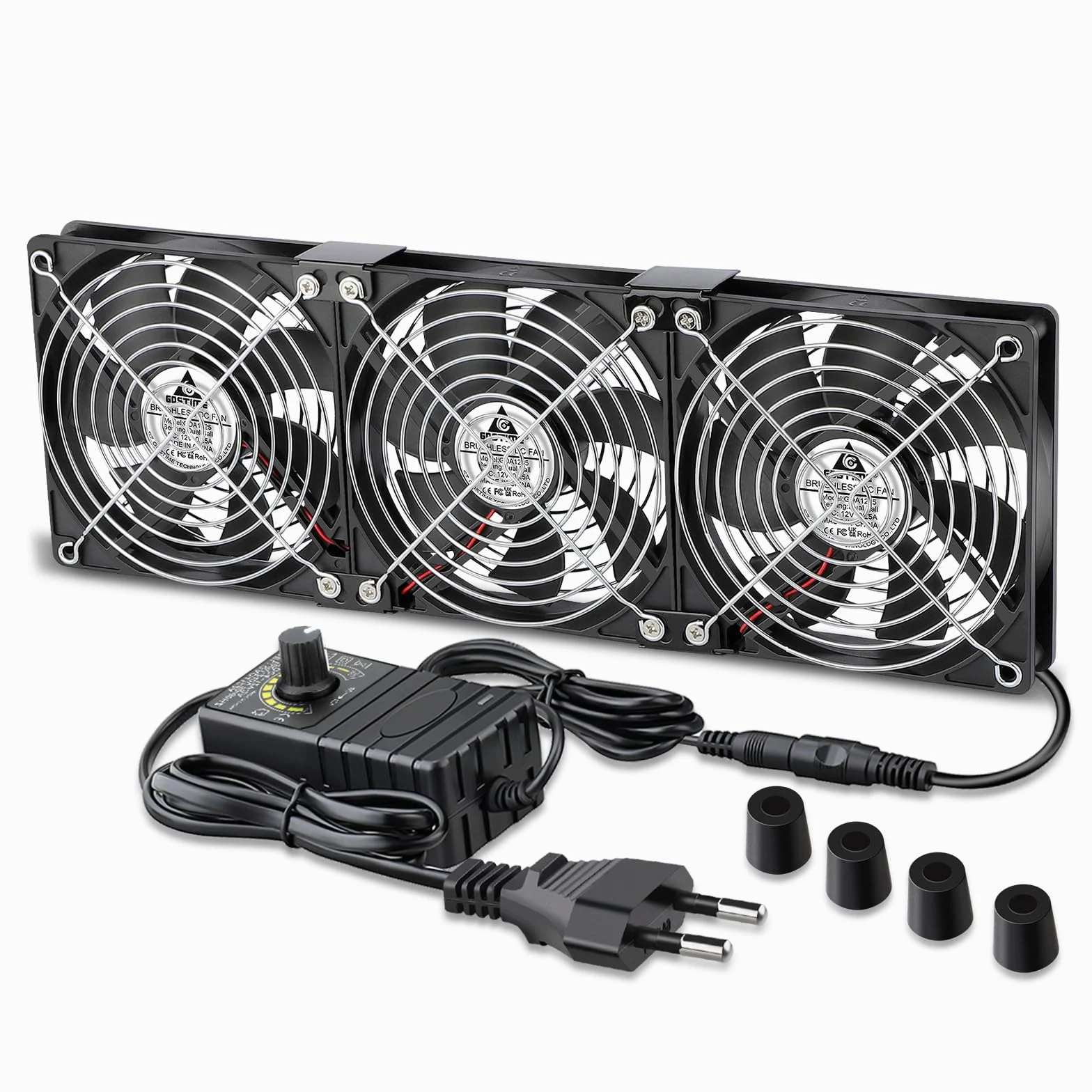 GDSTIME 3x 120mm Ventilateur 220V 360mm Fan à roulement à billes Réglable | Ventilateur pc 360mm 220v fan 3x 120mm Ventilateur pc 230v Contrôleur de Vitesse Réglable pour Meuble Serveur Convertisseur