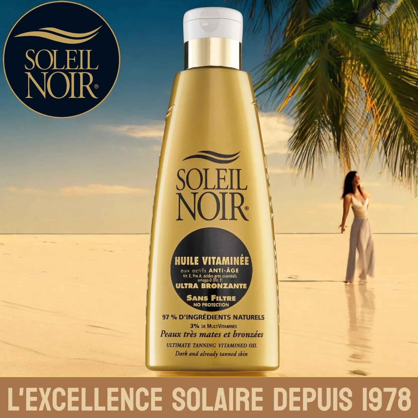 Soleil Noir Huile Ultra-Bronzante Vitaminée sans Filtre 97% Naturels Fabrication Française 150 ml