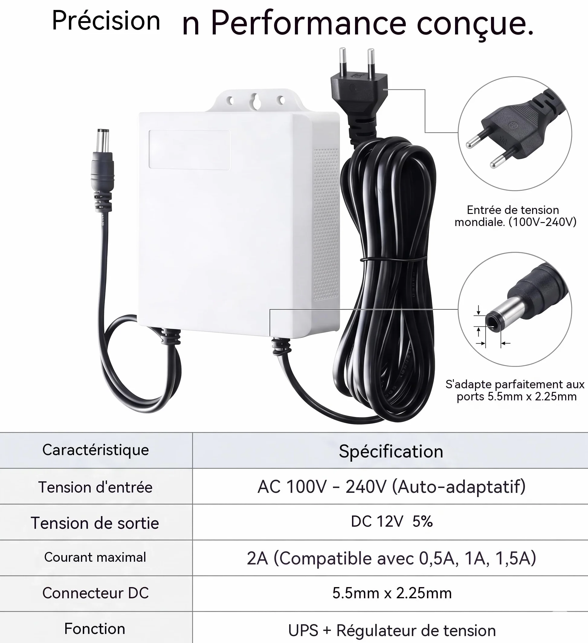 UPS 12V 2A Mini Onduleur Alimentation de Secours sans Interruption Batterie Intégrée 3600 mAh Prise DC 5.5x2.1mm