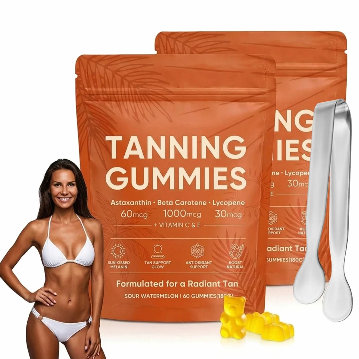 Gummies Autobronzant Gommes Bronzage Peau Lycopène Éclat Hydratation Bronzage Rapide Sans Soleil