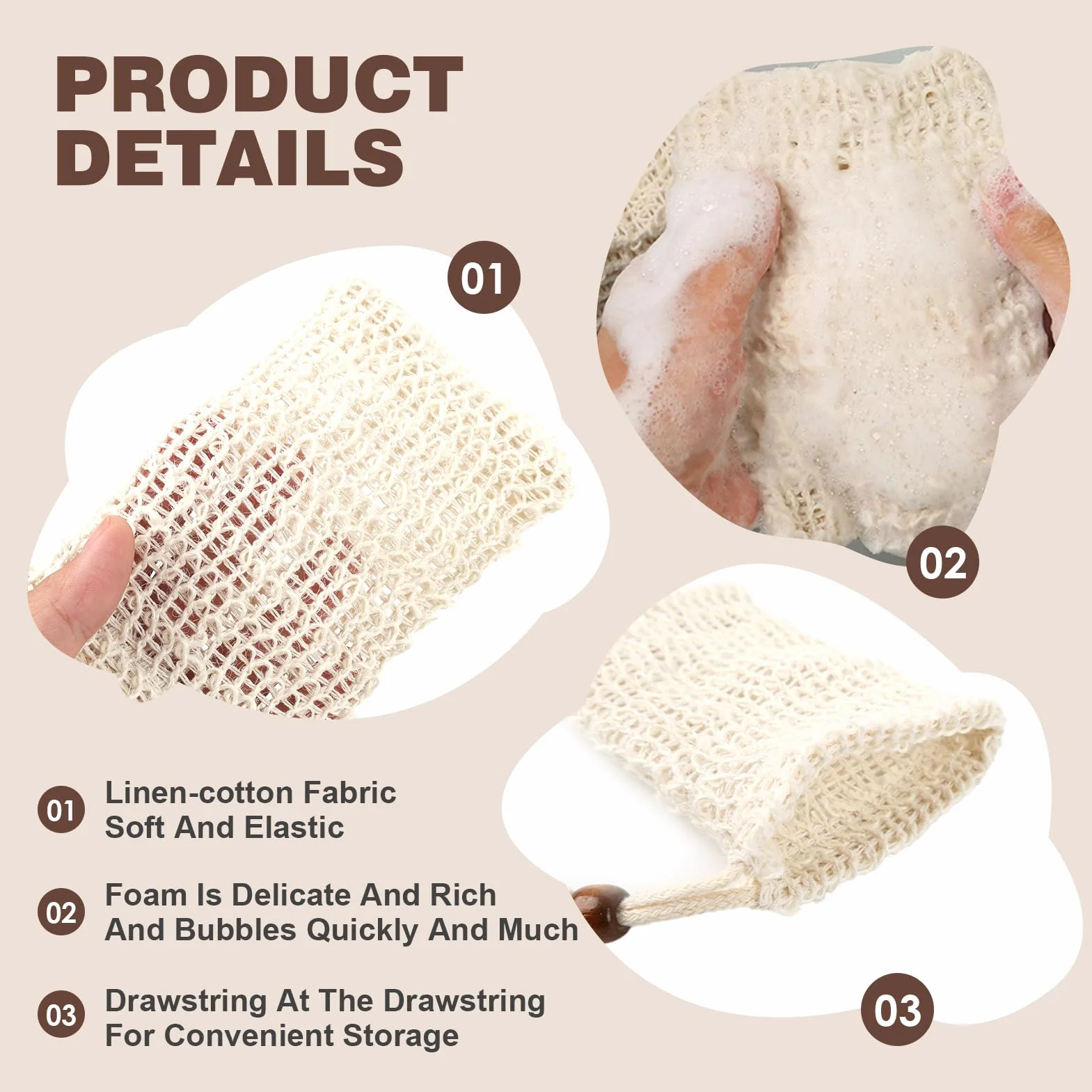 8 sachets à savon en sisal naturel, cordon de serrage, effet exfoliant, pour douche et voyages