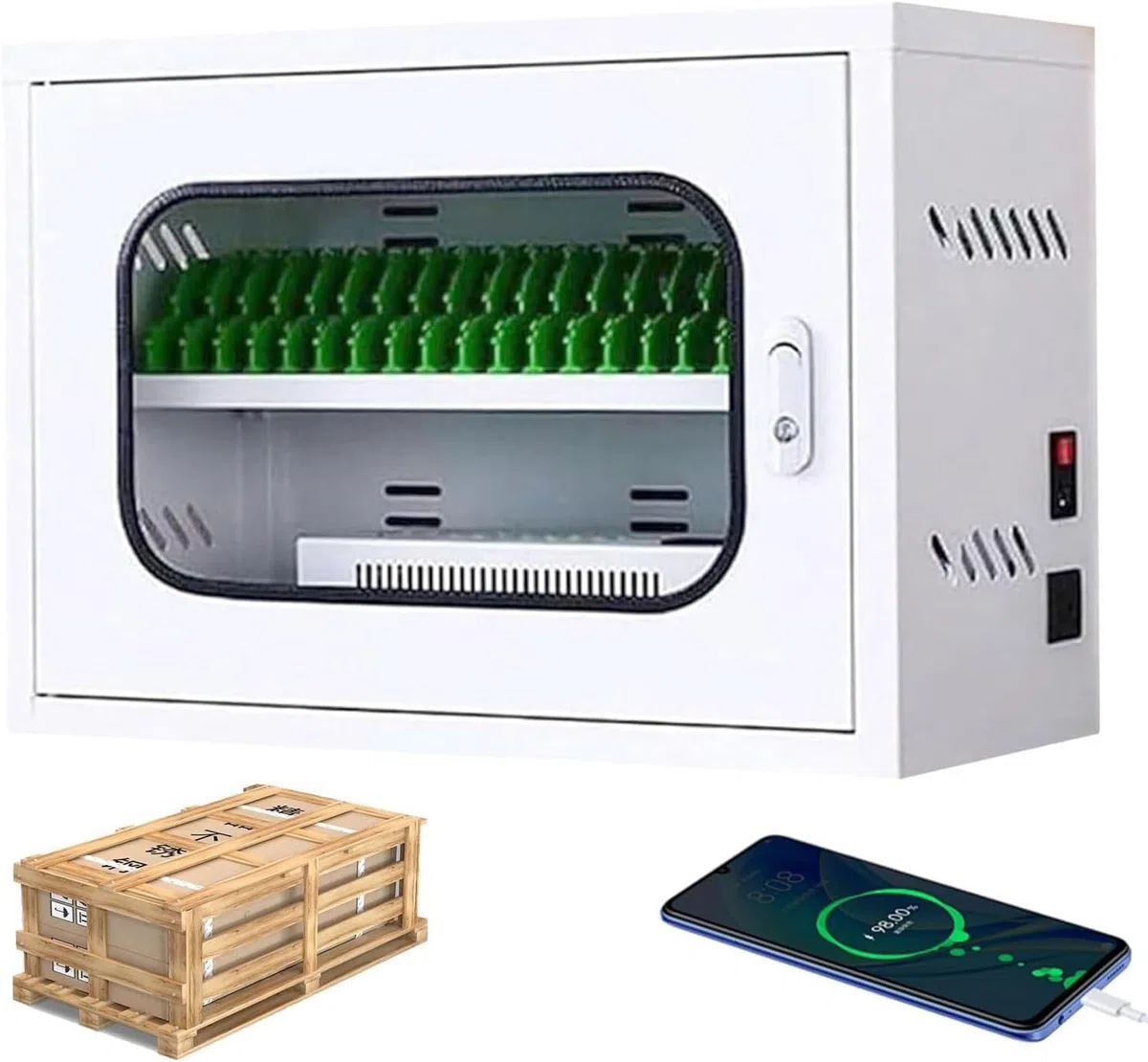 Boîte de Rangement Portable avec Station de Recharge USB et Compartiment de Rangement sécurisé(6​​Slots)