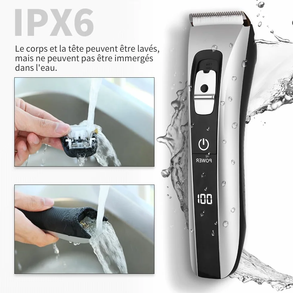 Professionnelle Tondeuse Cheveux Hommes sans Fil Lame Céramique Titane Réglable 8 Sabots