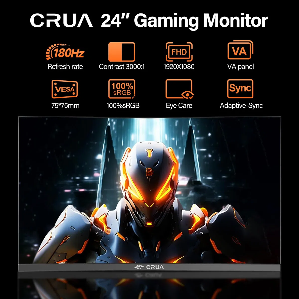 Écran PC Gaming 24 Pouces 180Hz - CURA Moniteur Incurvé FHD 1ms, FreeSync, 100% sRGB, sans Lunette - Idéal pour Jeu, Bureau et Films - HDMI, DisplayPort, VESA