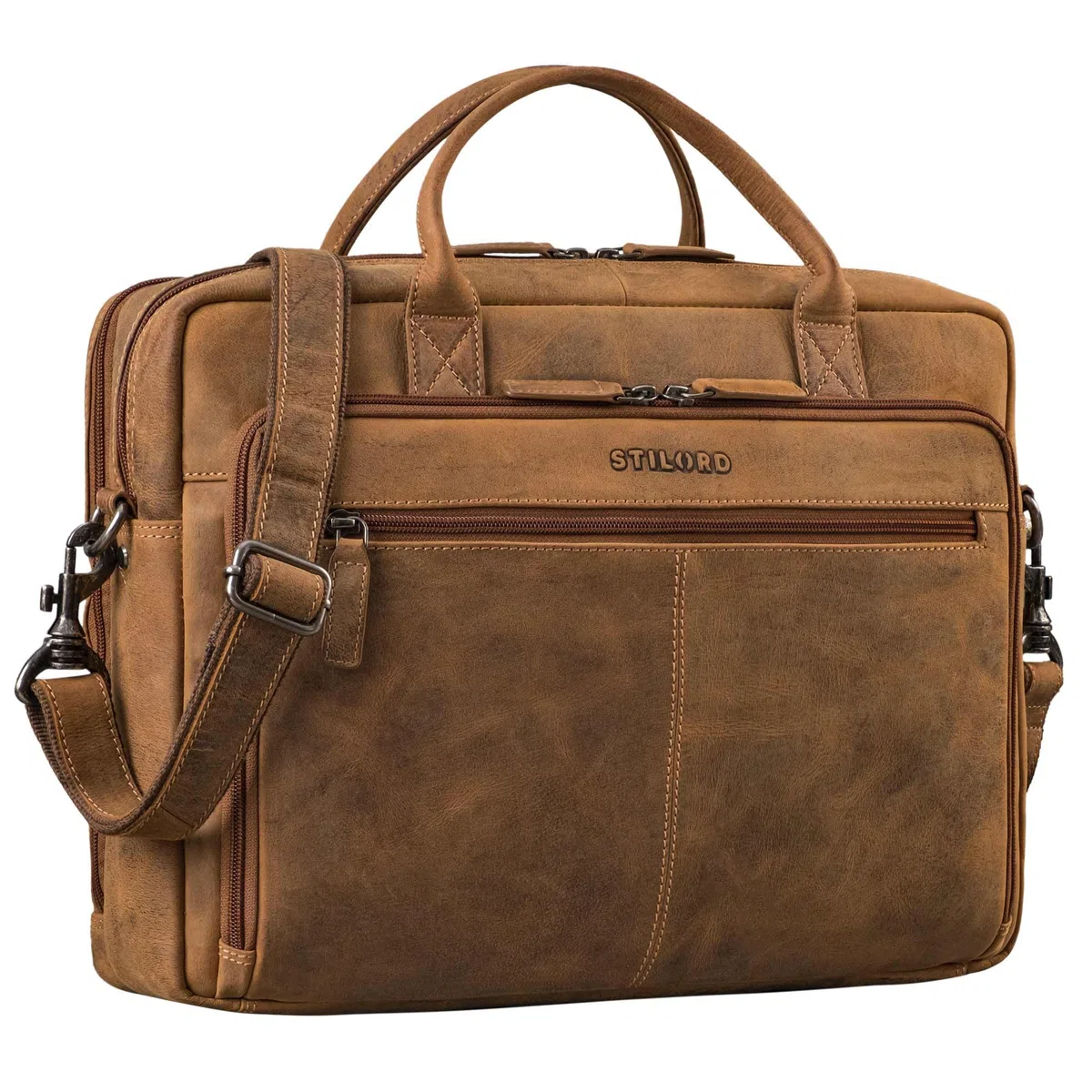 STILORD Zenon Cuir Sac Porte-Documents pour Ordinateur Portable 15.6-16 Pouces - Grand Sacoche Business Bandoulière - Sac Travail Cuir Véritable pour Homme & Femme Couleur:Bergamo - Marron