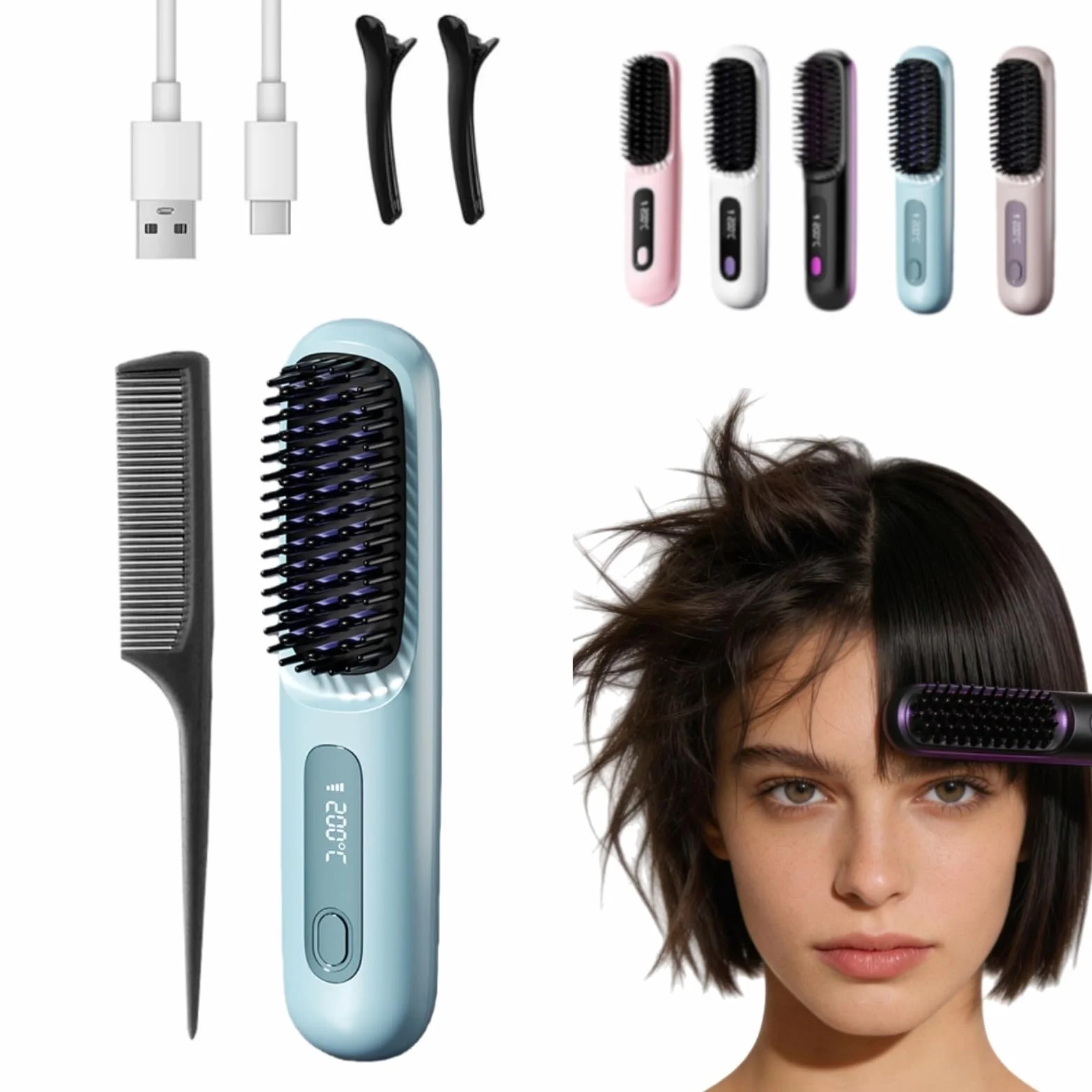 Cosylane Brosse Coiffante Lissante Sans Fil, 3 Niveaux de Chaleur, Écran LED, Chargement Type-C, Chauffage Instantané