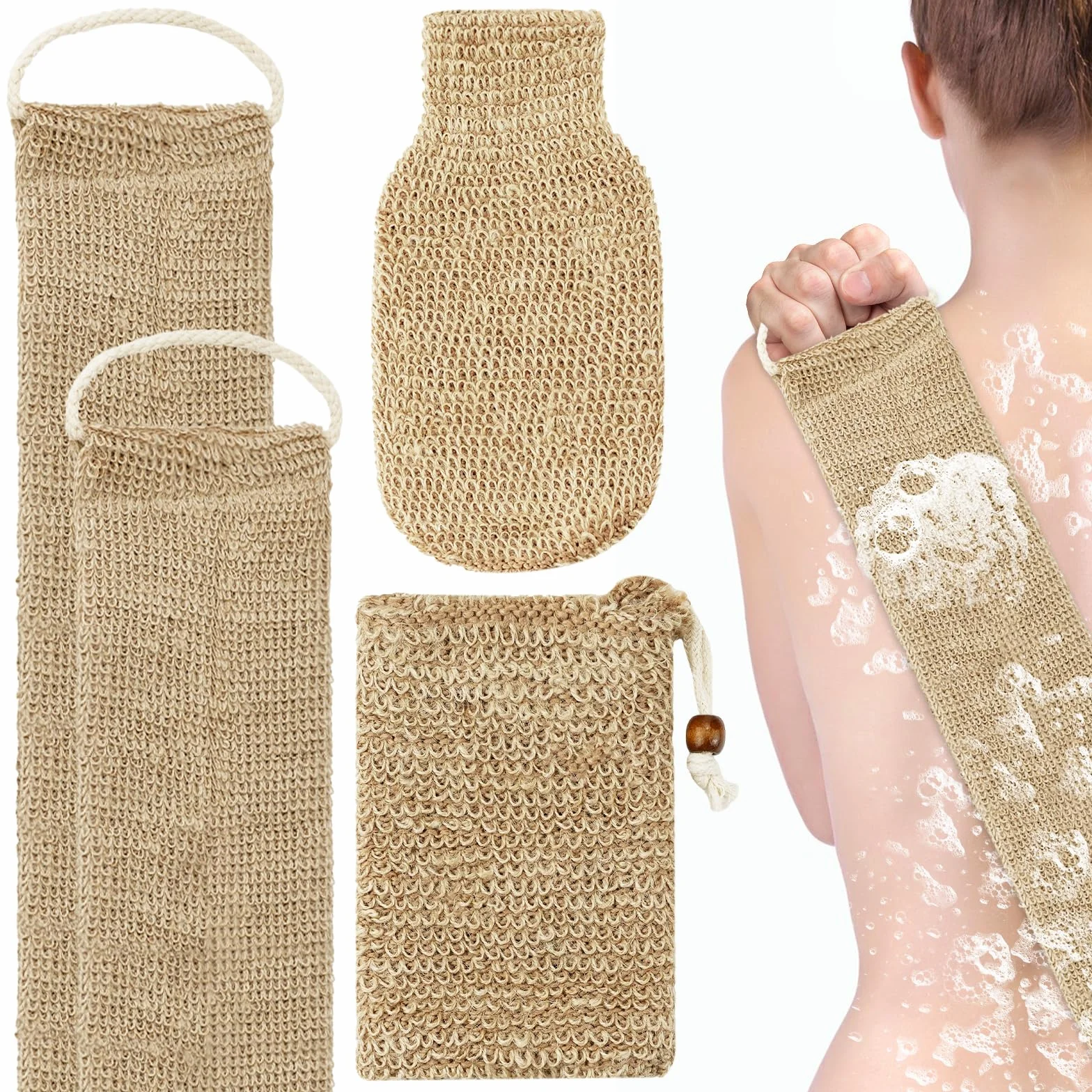 Gant Exfoliant Corps Crin, Lave Dos, Sac Jute, Accessoires Bain Homme Femme