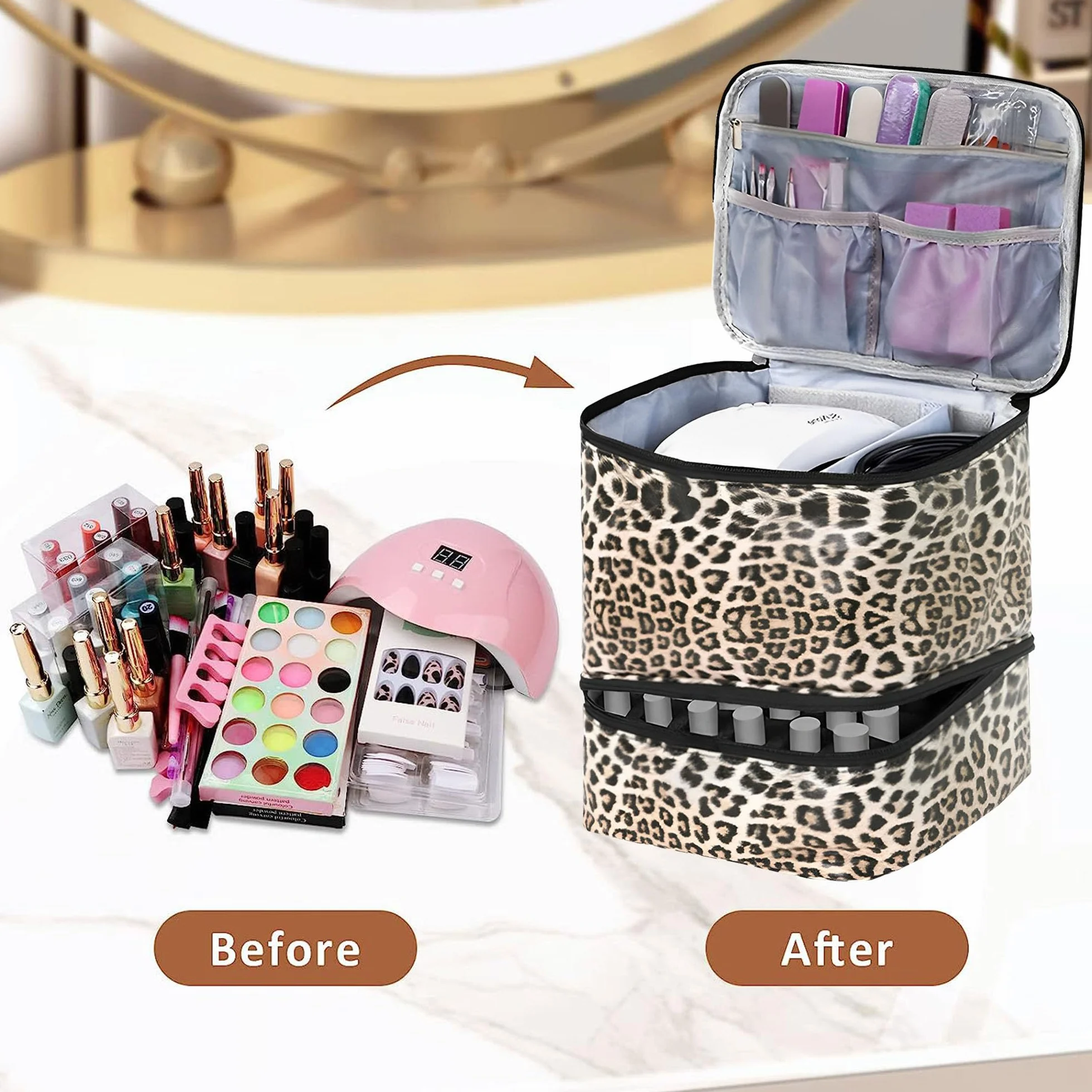 Boîte de rangement vernis à ongles double couche 30 flacons lampe ongles Noir
