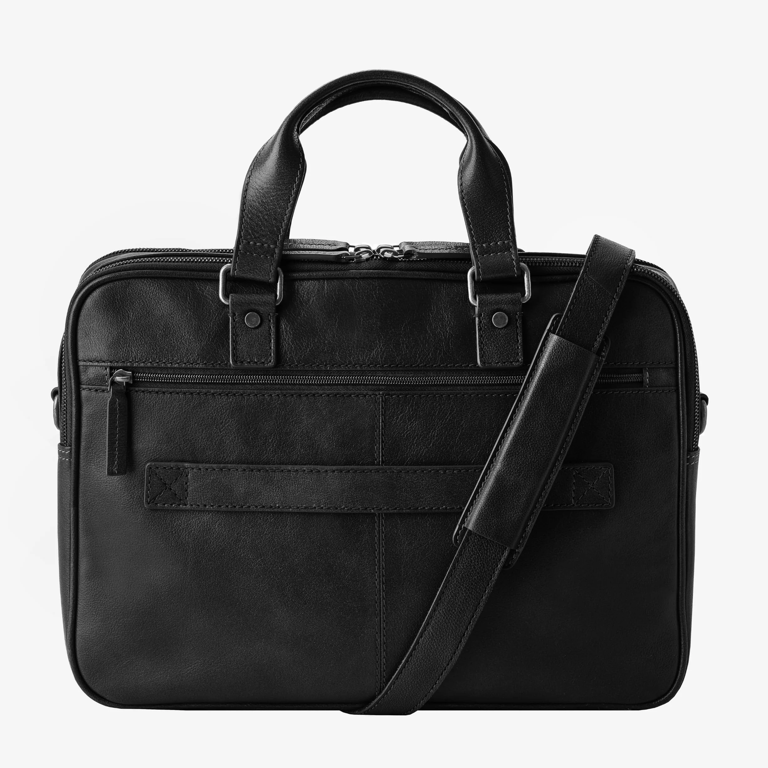 DRAKENSBERG Aurelio Porte-documents en cuir pour homme, 2 compartiments principaux, sacoche luxueuse pour ordinateur portable 16" pour le bureau, le travail, les voyages, 11 l, Noir , L
