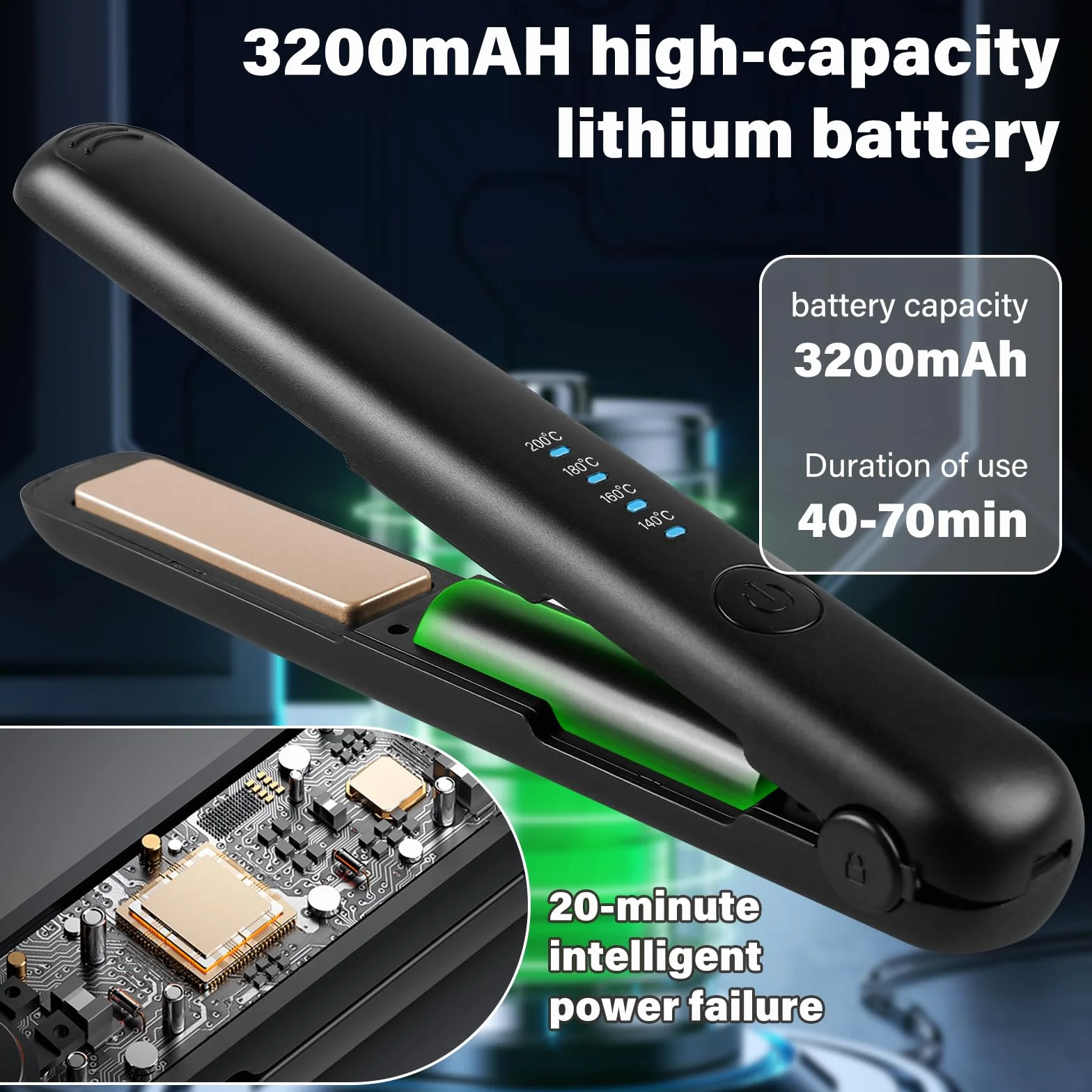 Lisseur Sans Fil Mini 2 en 1 Rechargeable 4 Températures 3200 Mah Chauffage Rapide 20S