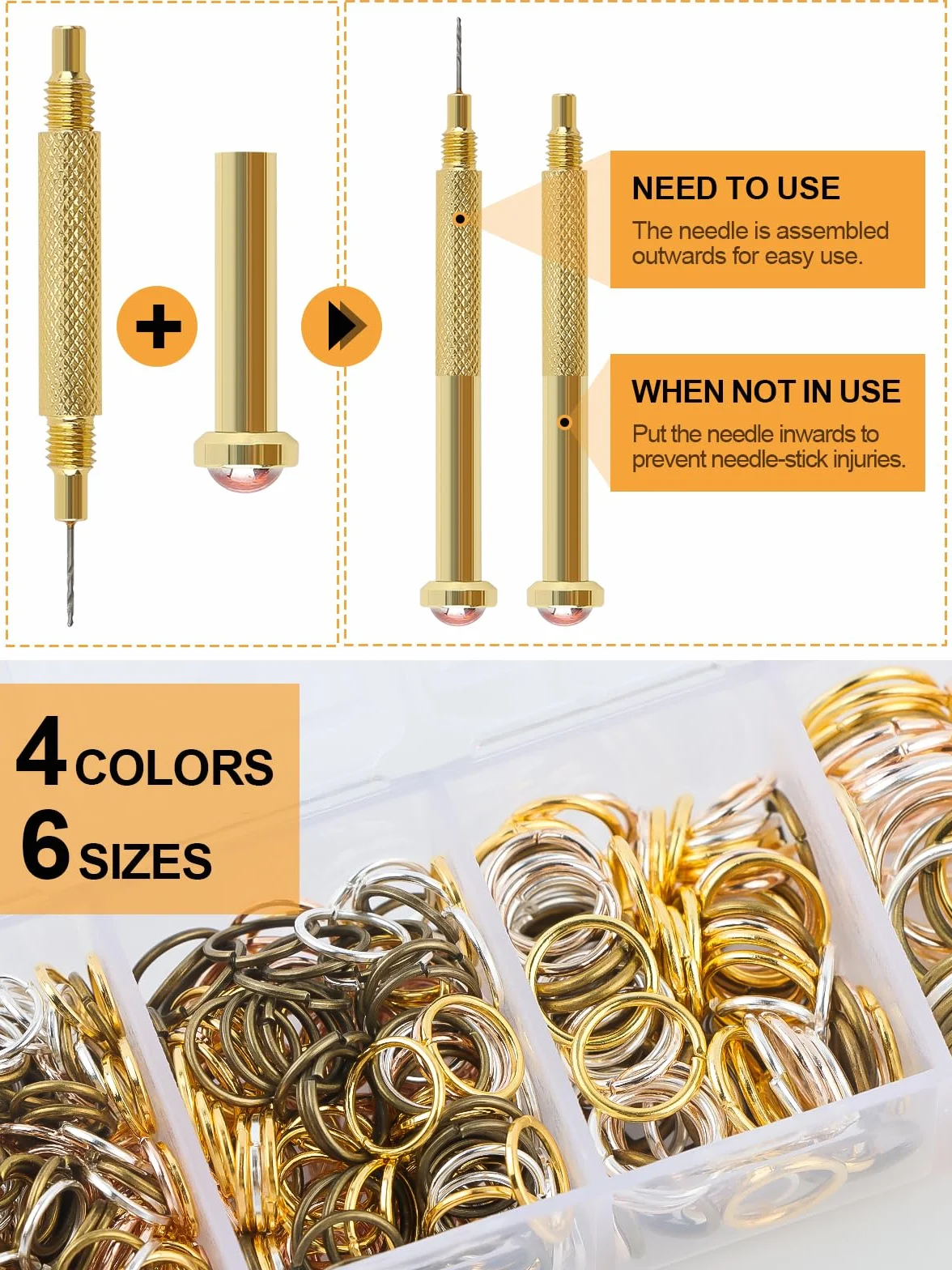EBANKU 1014Pcs Nail Art Dangle Charms Piercing Tool Hand Drill, 6 tailles Open Jump Rings pour la fabrication de bijoux avec Jump Ring Opener, pinces et pinces