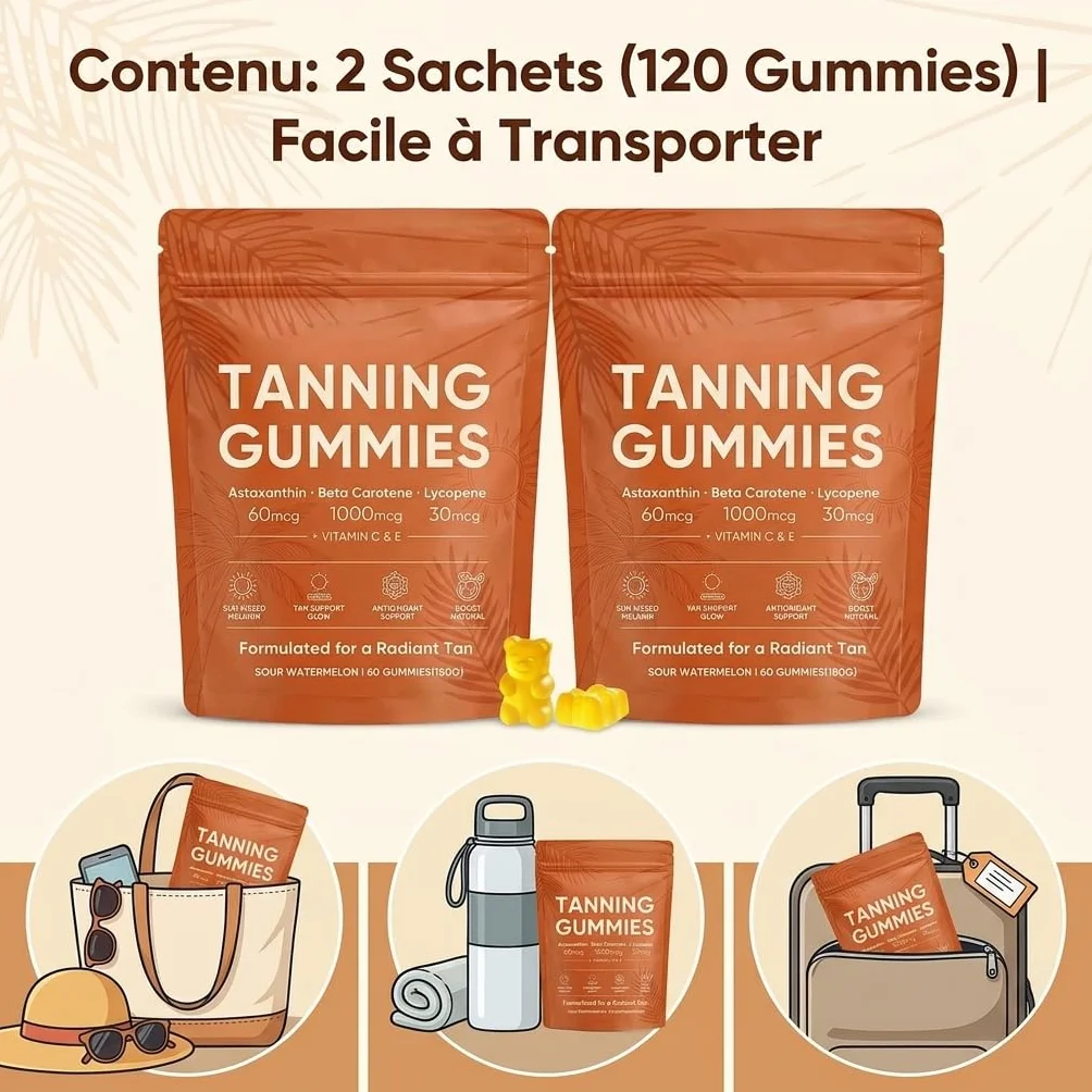Gummies Bronzage Rapide Sans Soleil Hydrate la Peau Éclat Naturel 2026