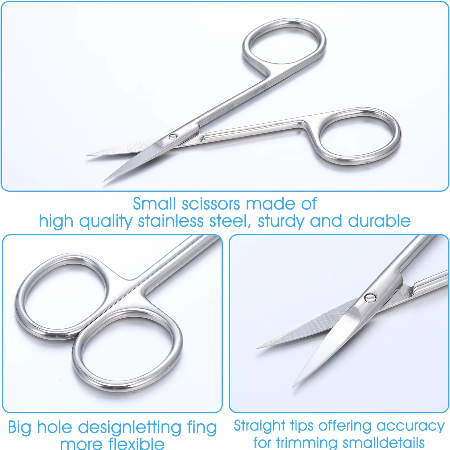 Yuanchu Lot de 2 ciseaux à cuticules en acier inoxydable incurvés et droits pour sourcils barbe cils ongles