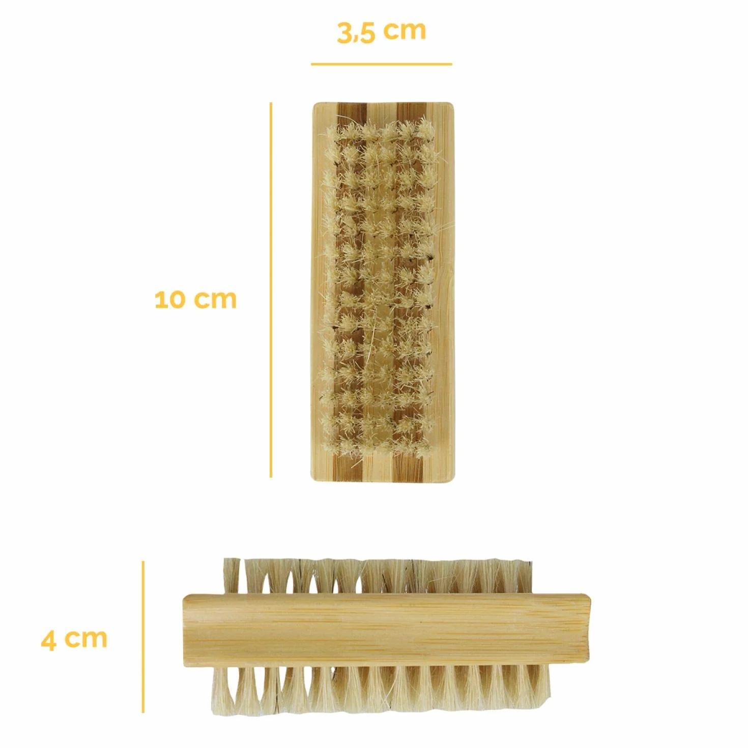 Lot de 2 brosses à ongles 10 cm double face en bambou et poils de sanglier