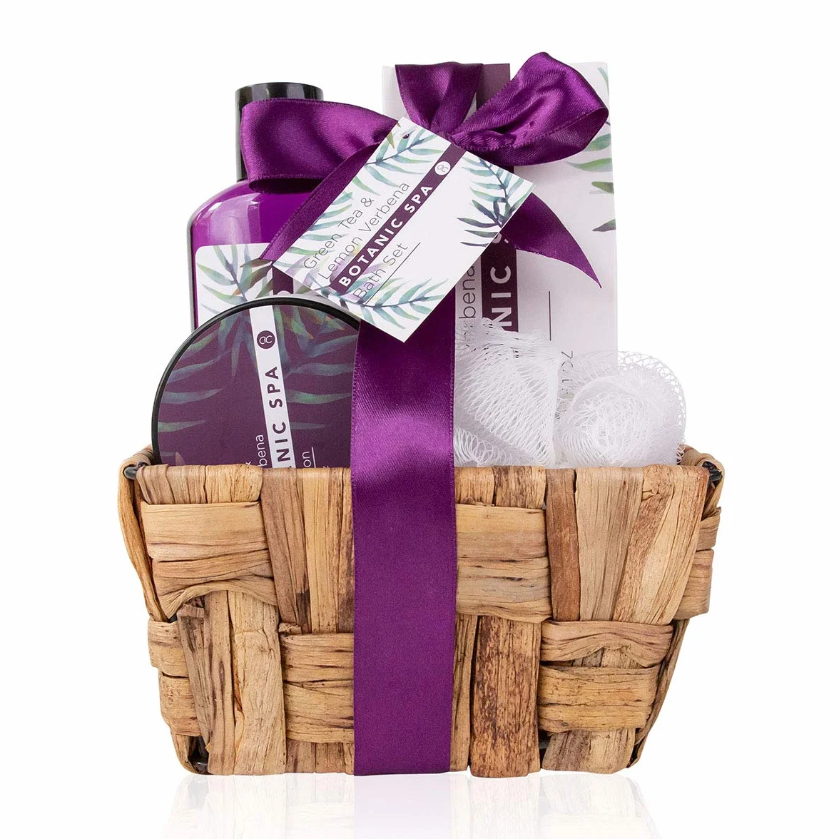 Accentra Set de bain femme Botanic SPA corbeille Kit soins 4 pcs gel douche sel de bain lotion corps éponge maillée