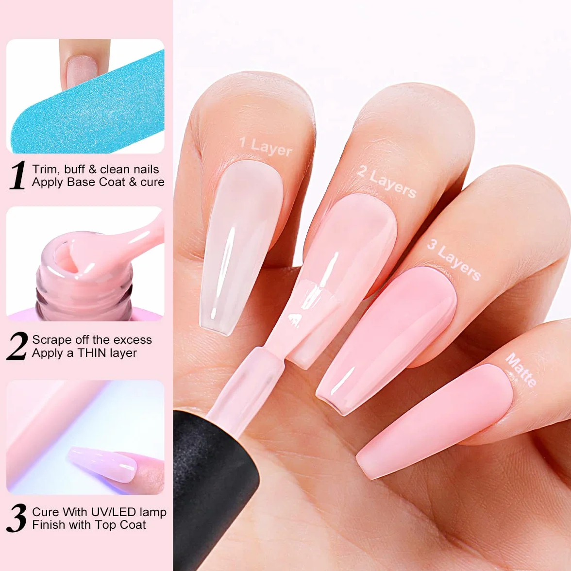 AIMEILI No Wipe Top Coat et Base Coat Semi Permanent Vernis à Ongles Gel UV LED Soak Off Ultra Brillant 2x10ml