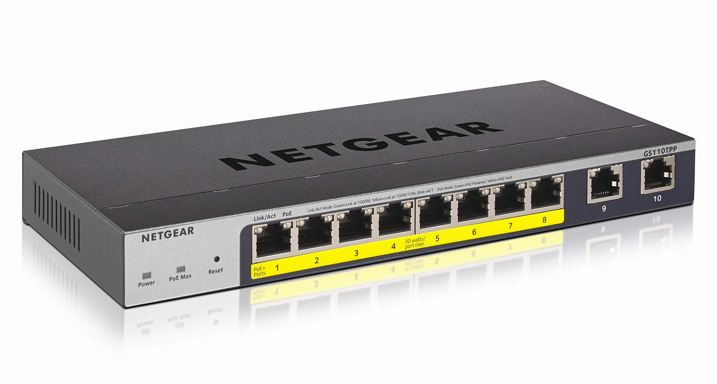 NETGEAR (GS110TPP) Smart Switch Ethernet PoE+ Web manageable 10 Ports RJ45 Gigabit (10/100/1000),Administration Cloud Insight, Switch RJ45 avec 8 Ports PoE+ 120W, 2 SFP Gigabit, Garantie à Vie