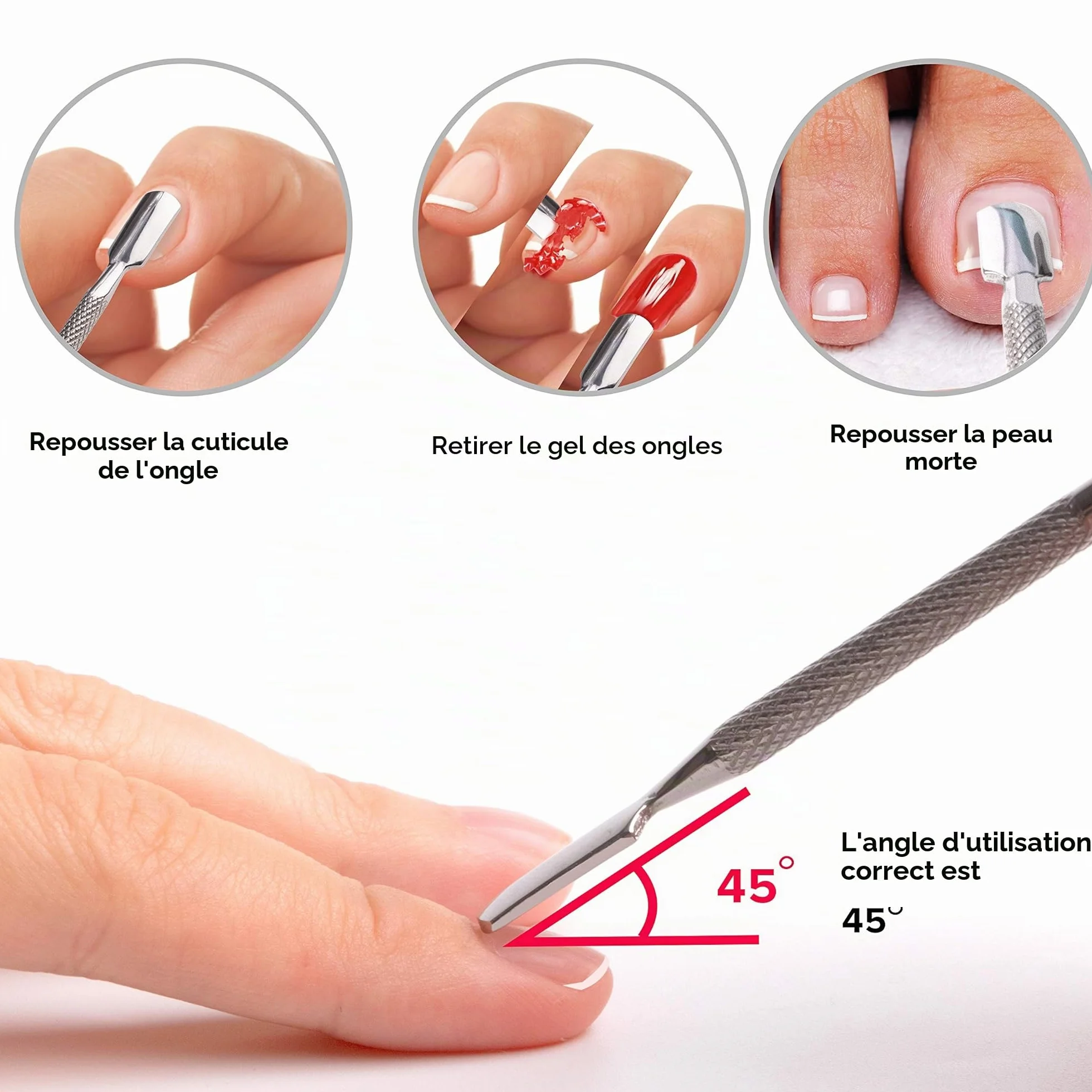 Repousse cuticule ongle professionnel acier inoxydable - Outil manucure pédicure