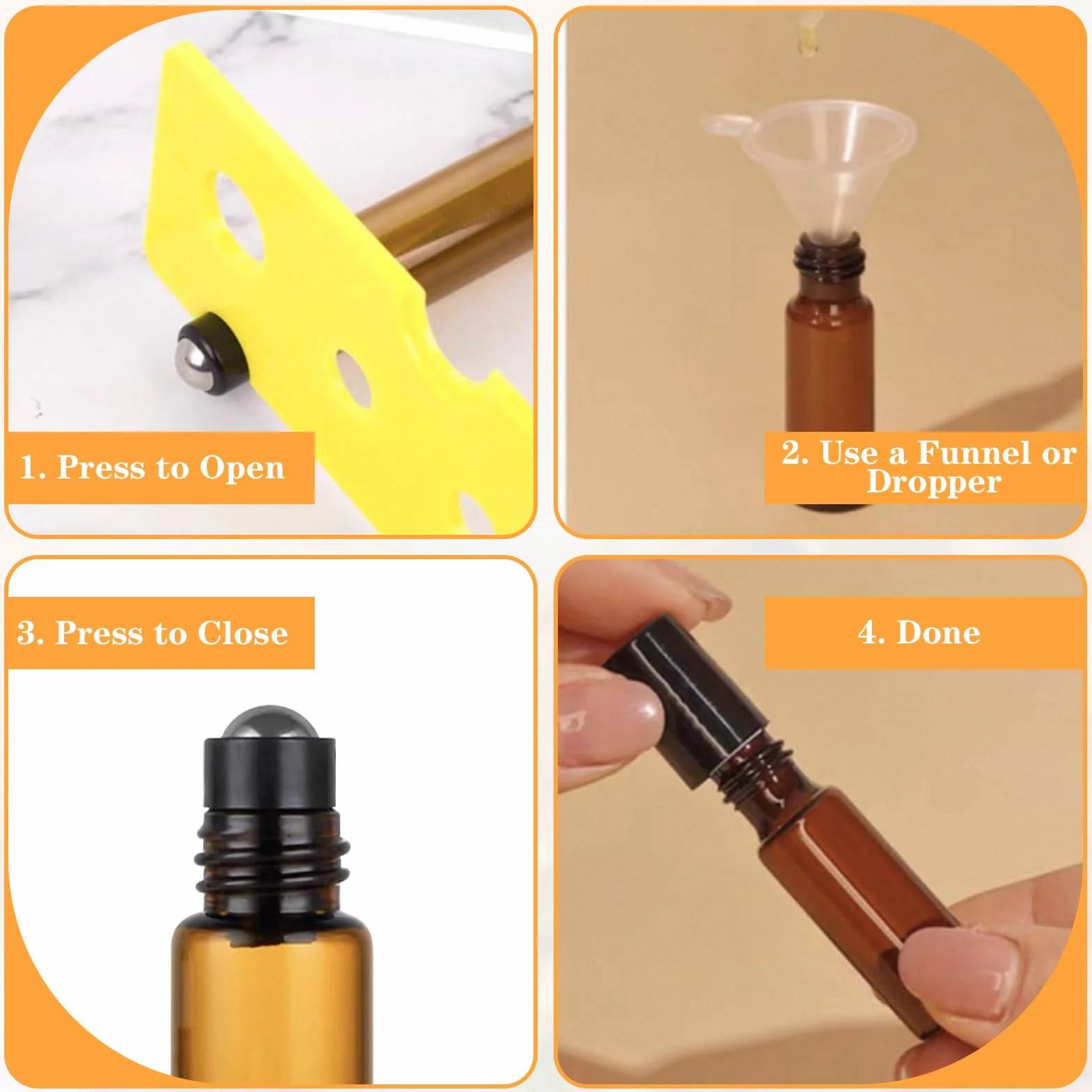 Flacon Roll on Vide en Verre 10ml, Bille Acier Inoxydable, Huile Essentielle, Réutilisable, Bouteille Parfum Aromathérapie