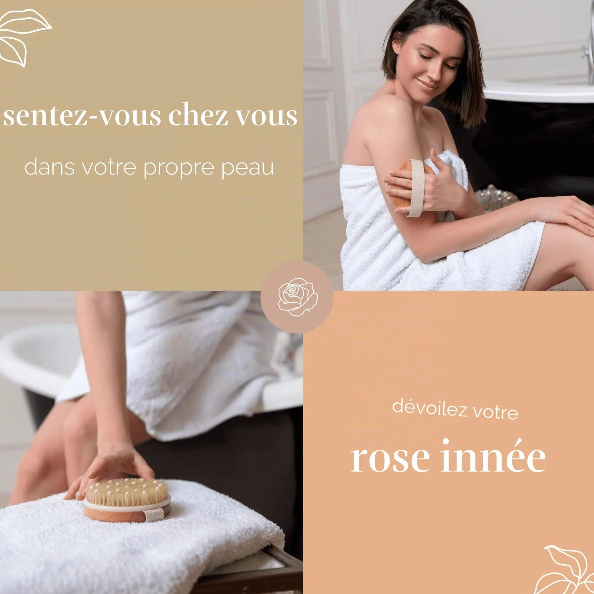 ROSENA Brosse Corps à Sec exfoliante en bois poils naturels sanglier drainage lymphatique cellulite