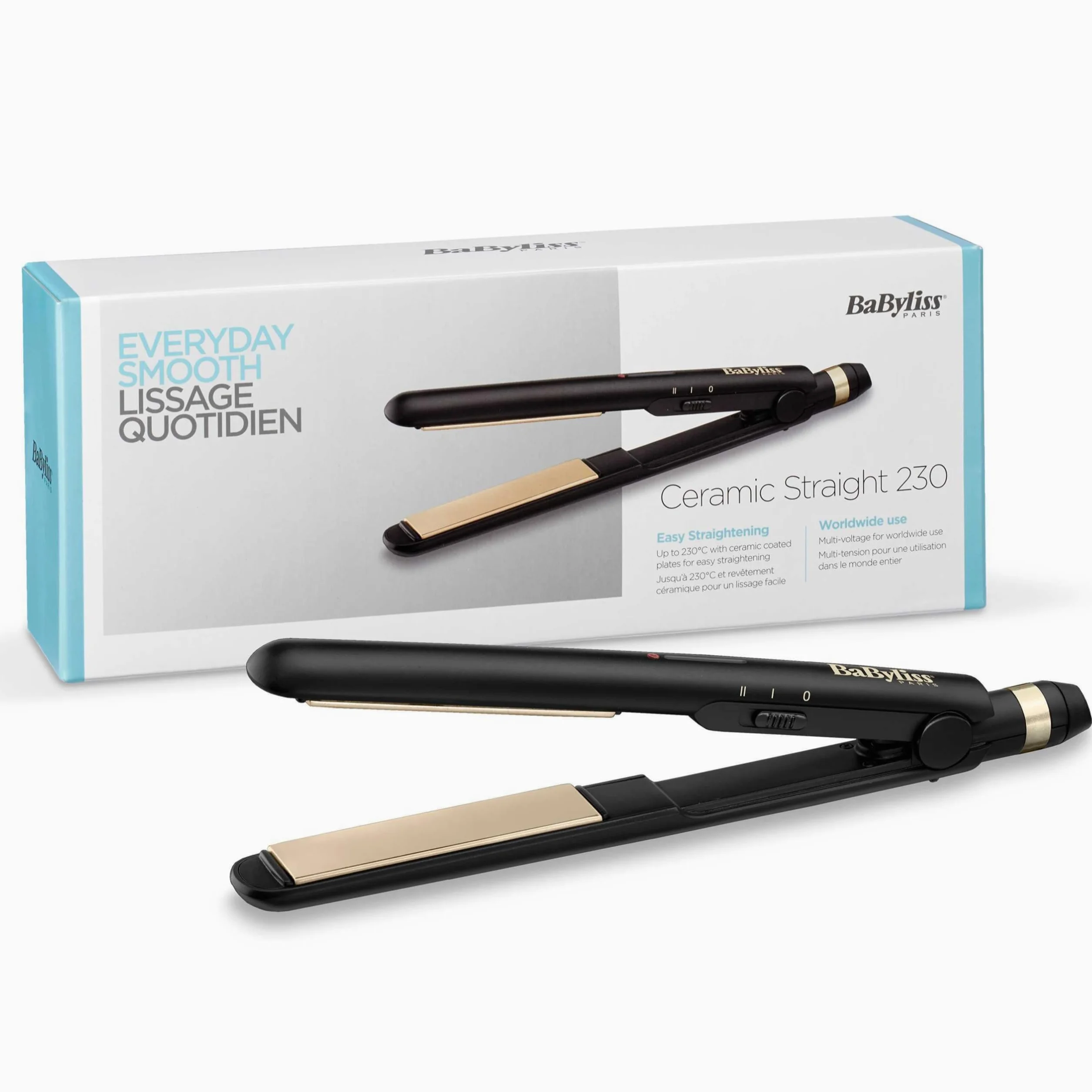 BaByliss Lisseur Cheveux Ceramic Straight ST089E Multi-Voltage 200°C-230°C Noir