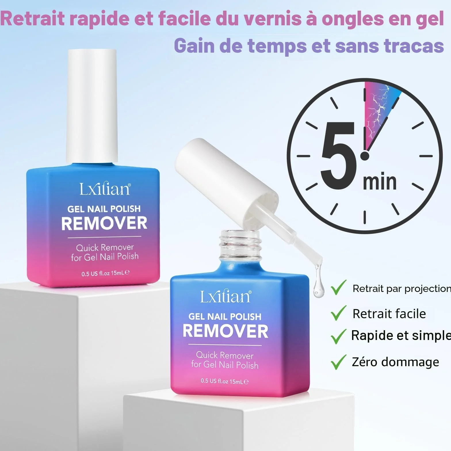 Dissolvant Vernis Semi Permanent, Remover à Ongles, Facile Sans Abîmer les Ongles