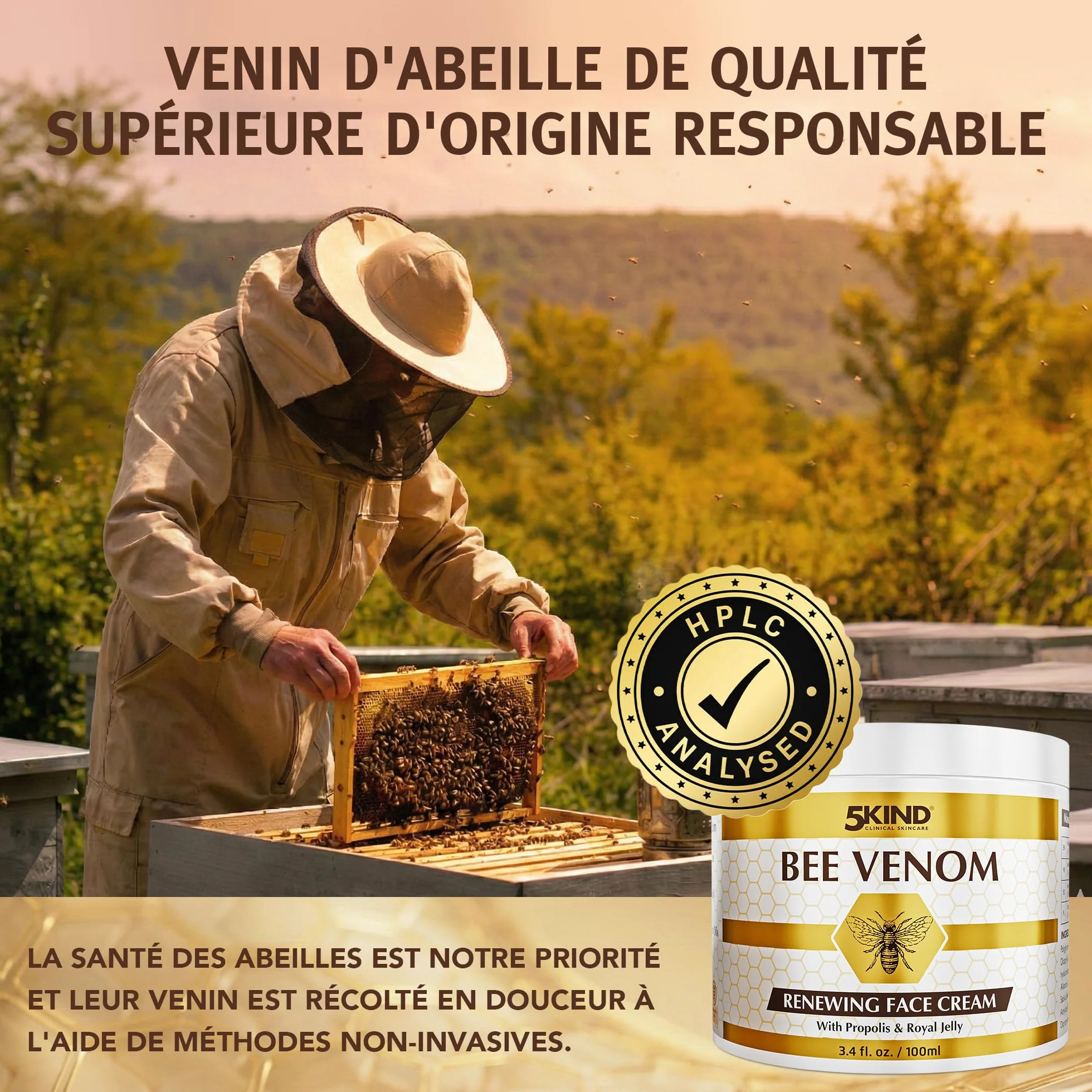 Crème Visage Régénérante au Venin d’Abeille 5Kind avec Propolis & Gelée Royale 100 ml - Crème Anti-Âge