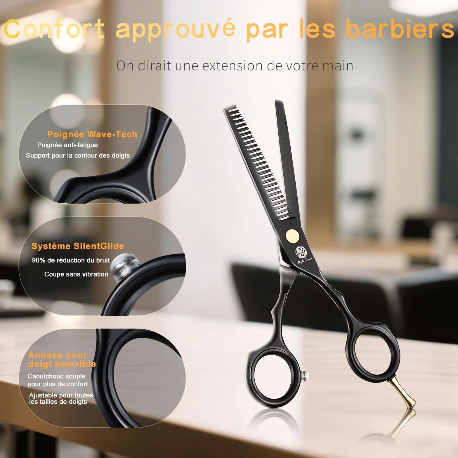 Kit de Ciseaux de Coiffure Professionnel 5,5 pouces Inox Rasoir Acier Coupe Frange Barbe