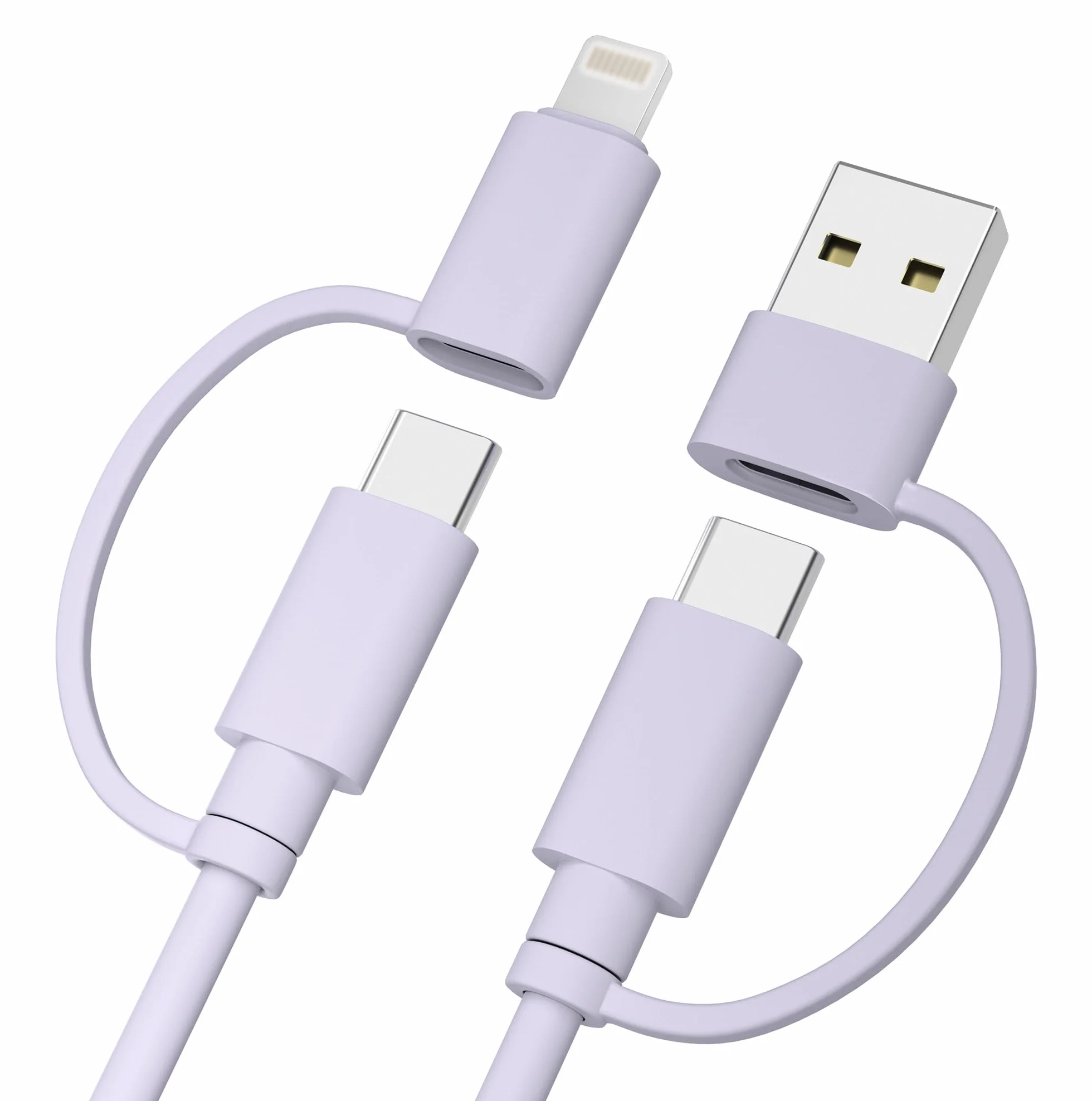 Elebase Câble de Charge USB C pour iPhone 17, Câble 4-en-1 Multiple 2M avec Adaptateurs USB A et Lightning, Cordon de Charge 60W USB-C