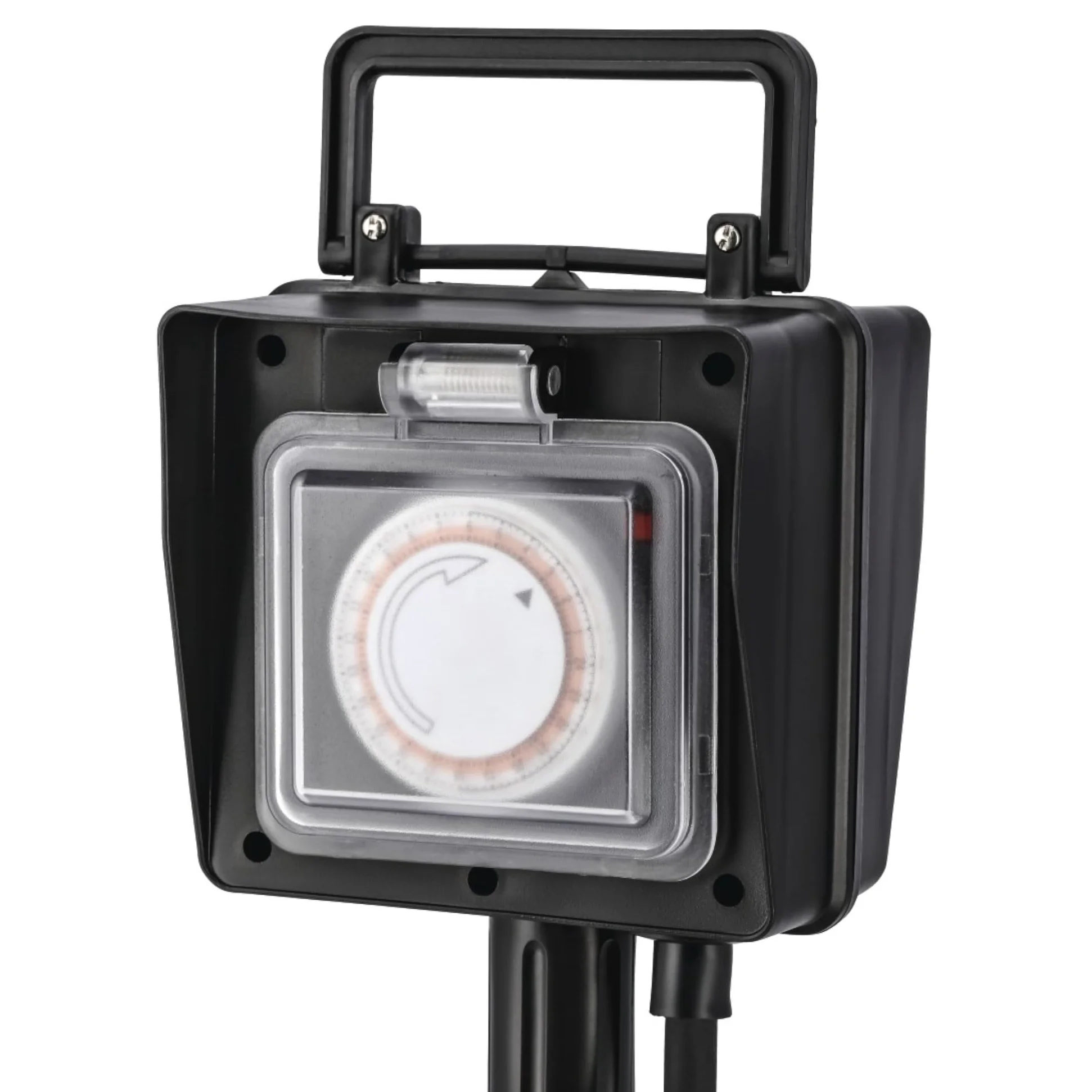Hama Prise de Jardin avec Piquet - Etanche IP44 Double Prise Terre Extérieure avec Minuterie et Clapets – Idéale Jardin, Éclairage, Pompe ou Guirlande, 2 Sorties Programmables – Noir