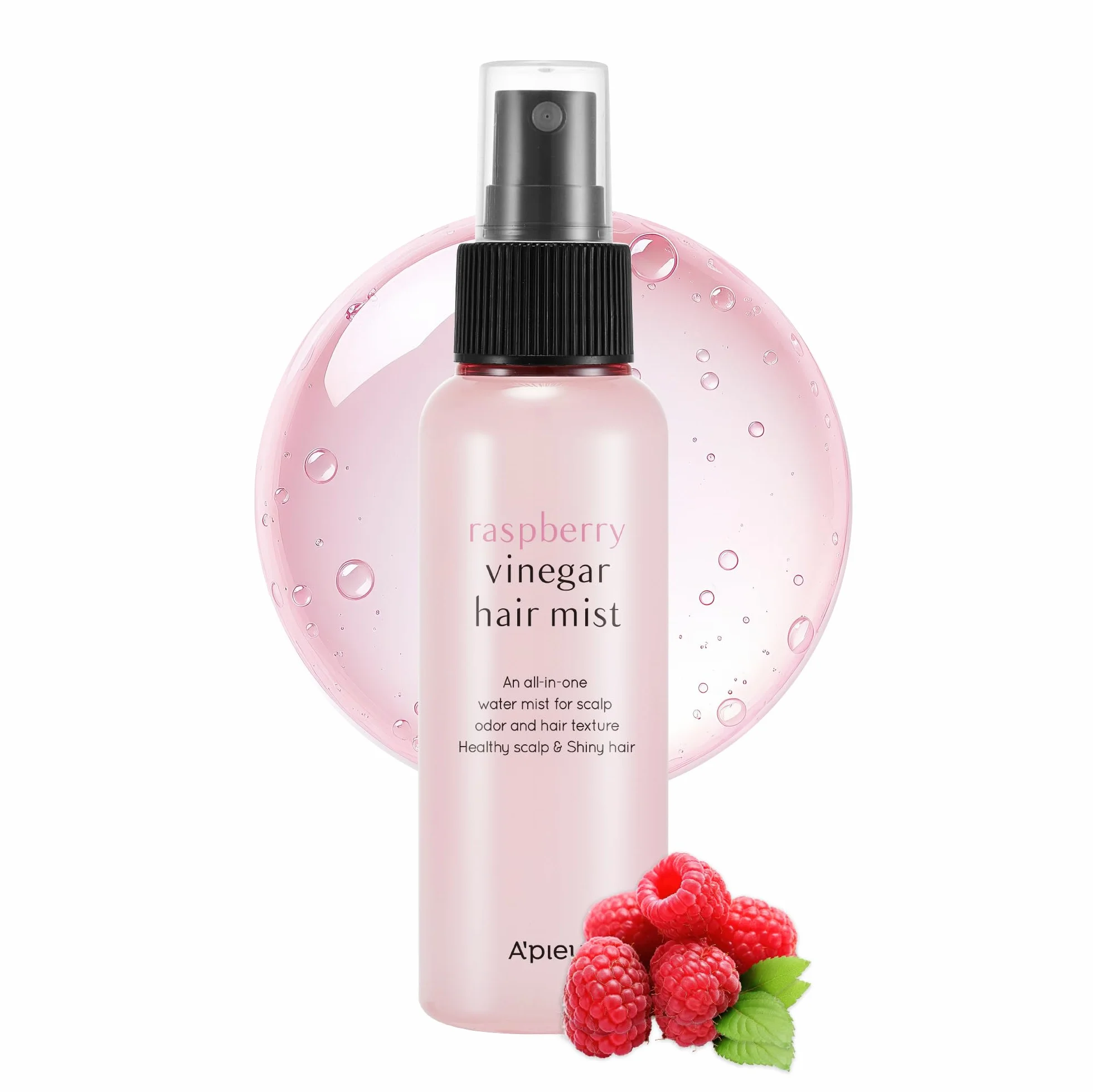 A'PIEU Brume capillaire au vinaigre framboise 105 ml - Soin des cheveux sans frisottis - Parfum floral rafraîchissant non collant