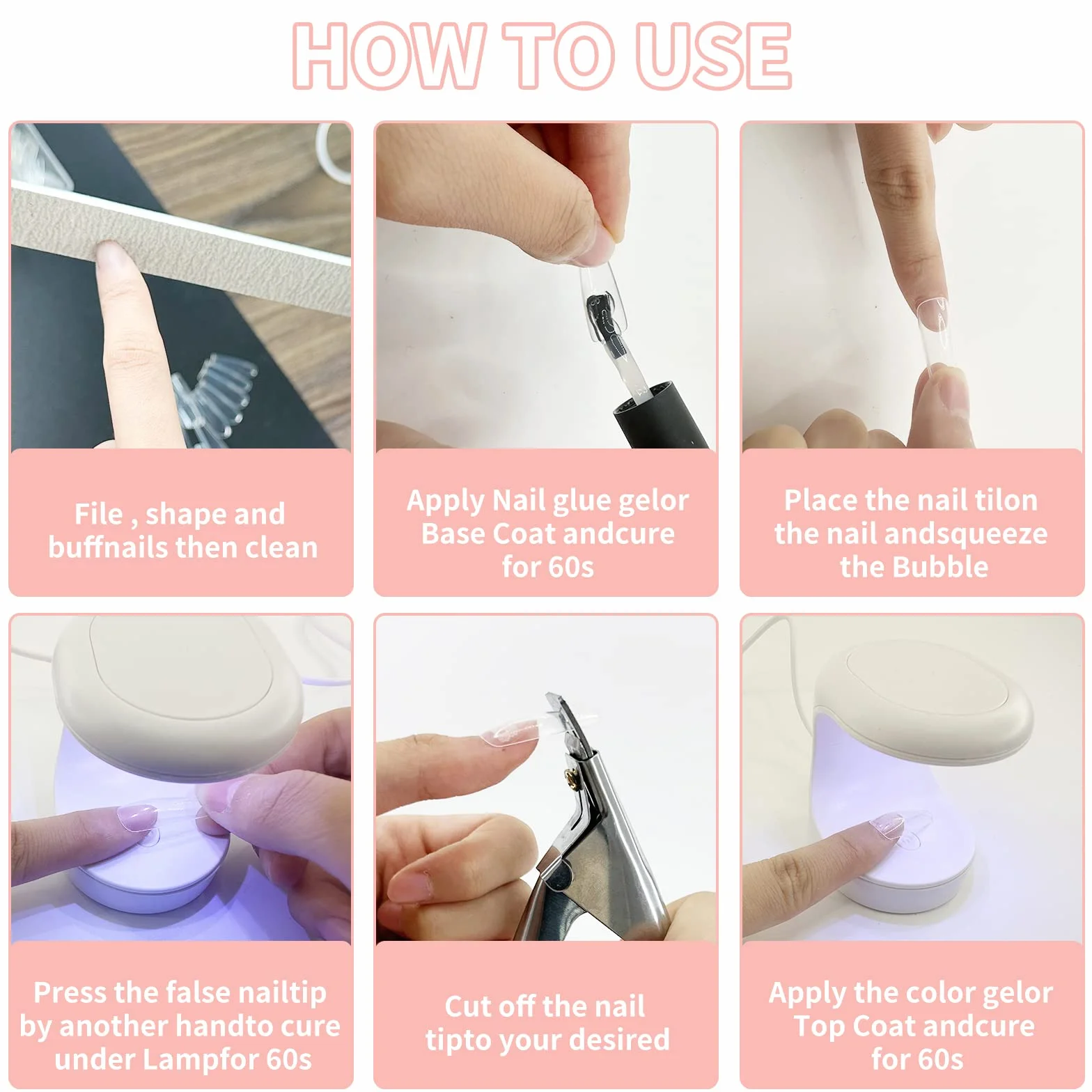 Kit Capsule Ongle Americaine 600 Pcs Ongles à Presser Transparents Lampe UV Colle Pour Extension Acrylique