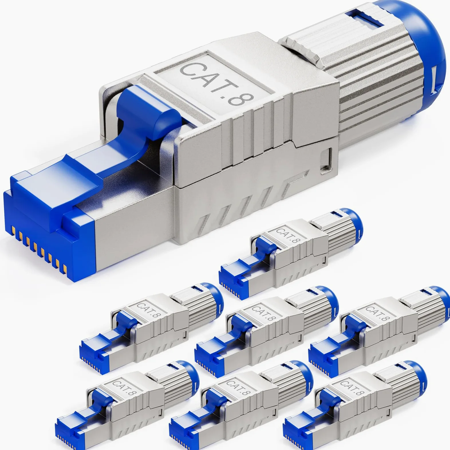 HB-DIGITAL Lot de 8 connecteurs CAT 8 RJ45 pour câble de pose Ethernet LAN rigide – Montage sans outil STP entièrement blindé avec contacts plaqués or 50 µ Connecteur haute vitesse 40 Gbit/s