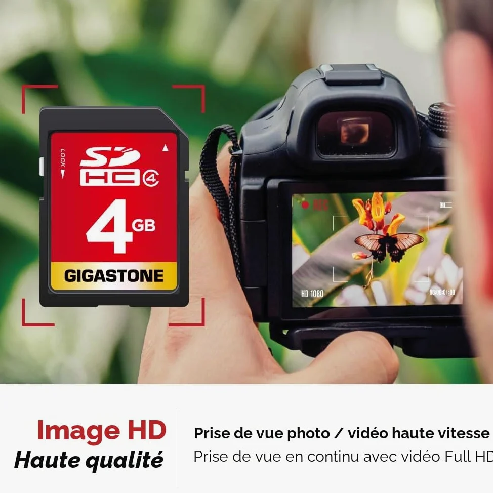 GIGASTONE Carte Mémoire SDHC 4Go Lot de 5 Cartes, Prime Série, Haute Vitesse, Compatible avec Photos, vidéos, Musique, des fichiers vocaux, Caméscope, Caméra, PC, Classe 4, avec 5 Mini étuis