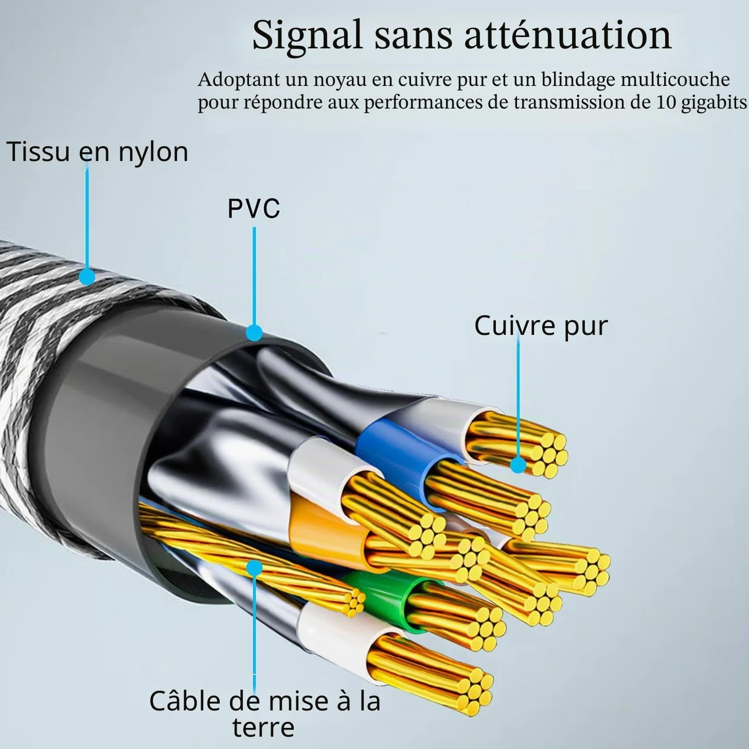 Cat 8 Câble Ethernet,30M Nylon 40Gbps 2000MHz Câble Ethernet Haute Vitesse, Cordon de Brassage S/FTP Avec Connecteur Rj45 Nickelé Pour Ps5 / Ordinateur Portable/Routeur/Jeux/Modem