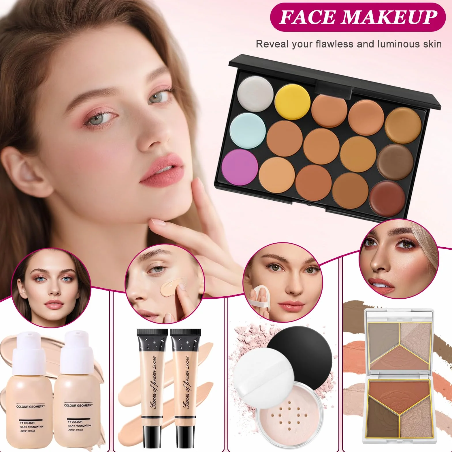 Coffret Maquillage Professionnel Femme avec Palette Yeux Fond de Teint Correcteur Contour Gloss Lèvres Eyeliner Mascara Crayon Sourcil Pinceaux