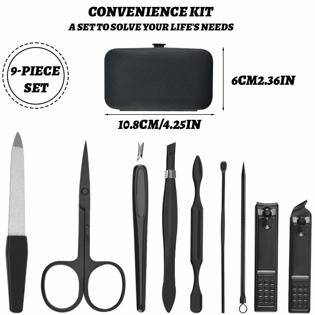 Kit Manucure Pédicure Professionnel 9 Pièces, Coupe-Ongles Acier Inoxydable avec Boîte de Voyage