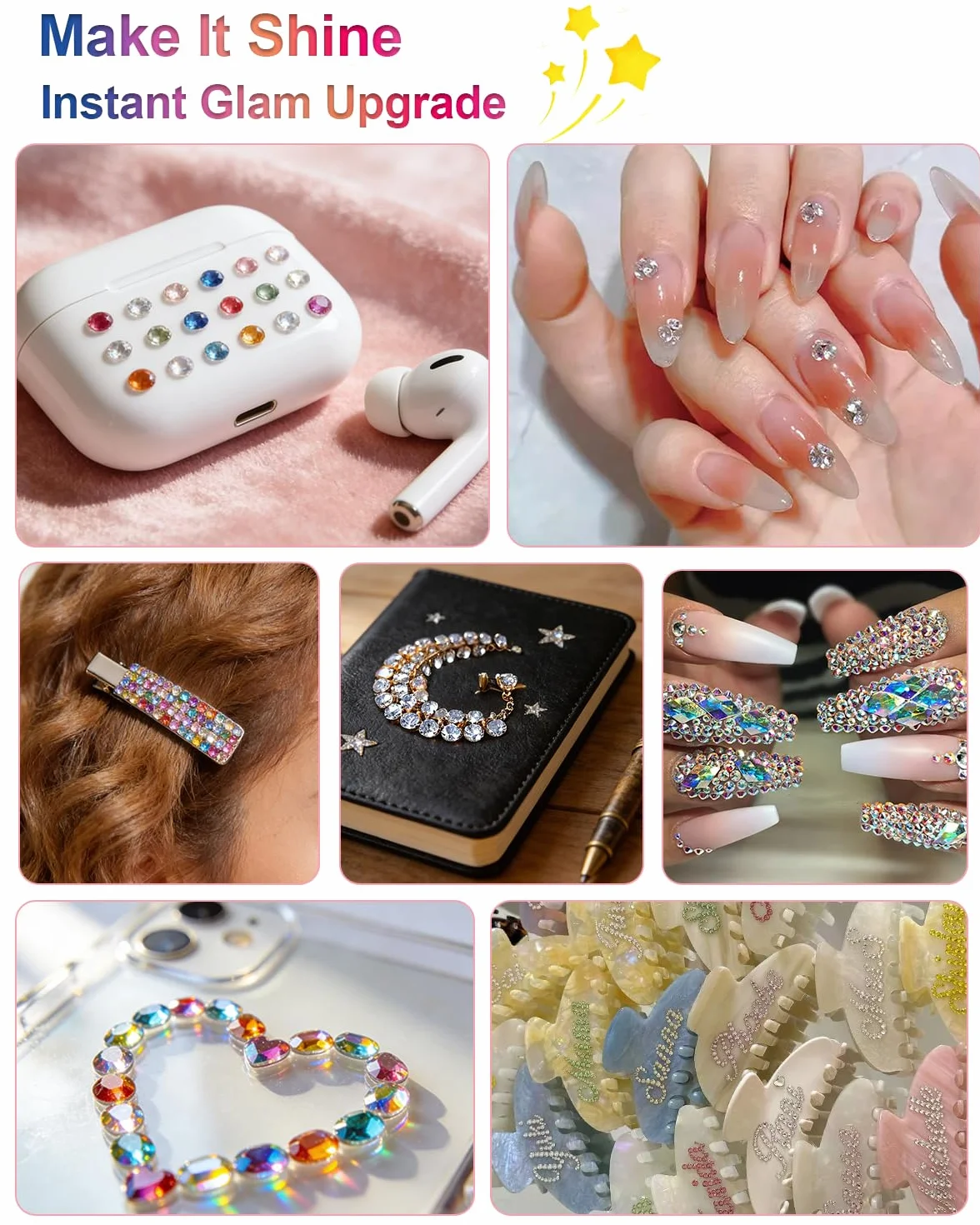 Kit de 18 couleurs 22 000 strass à dos plat 3 mm avec stylo pour nail art, vêtements, chaussures