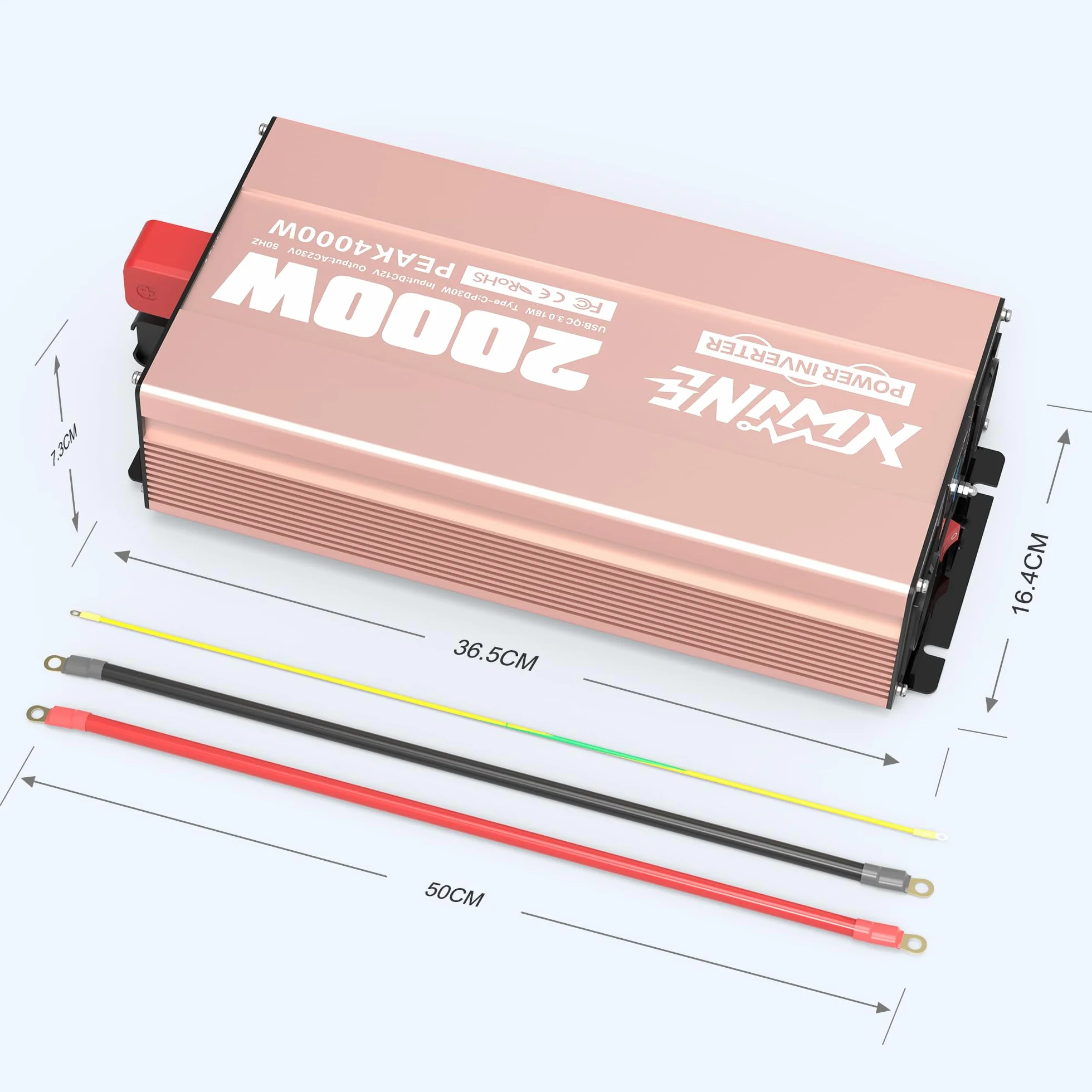 Convertisseur 12V 220V Pur Sinus 2000W Onduleur avec Prises EU, USB-A, USB-C, Écran LCD, Télécommande
