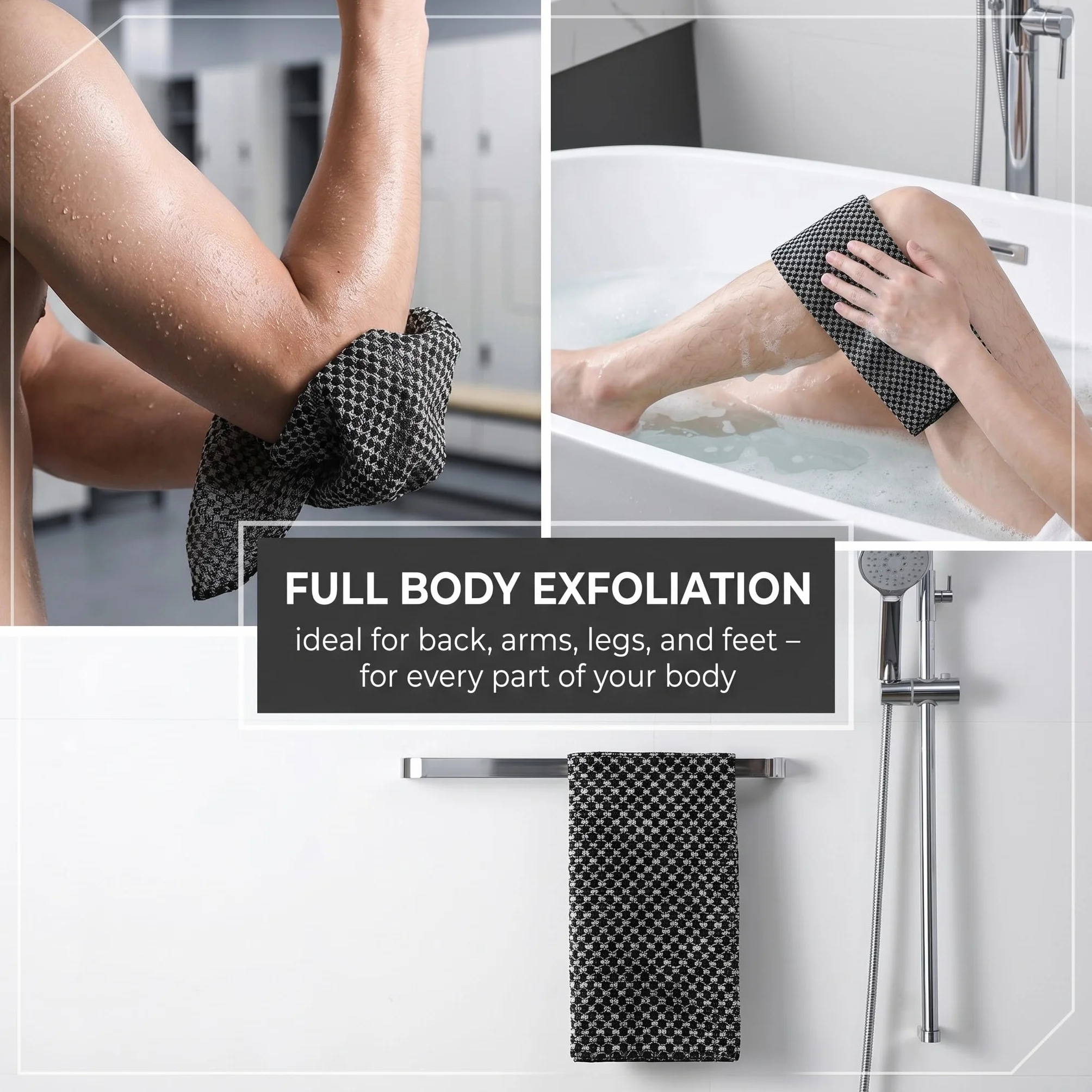 Serviette exfoliante douche Brosse pour le dos Lavage Dos Noir