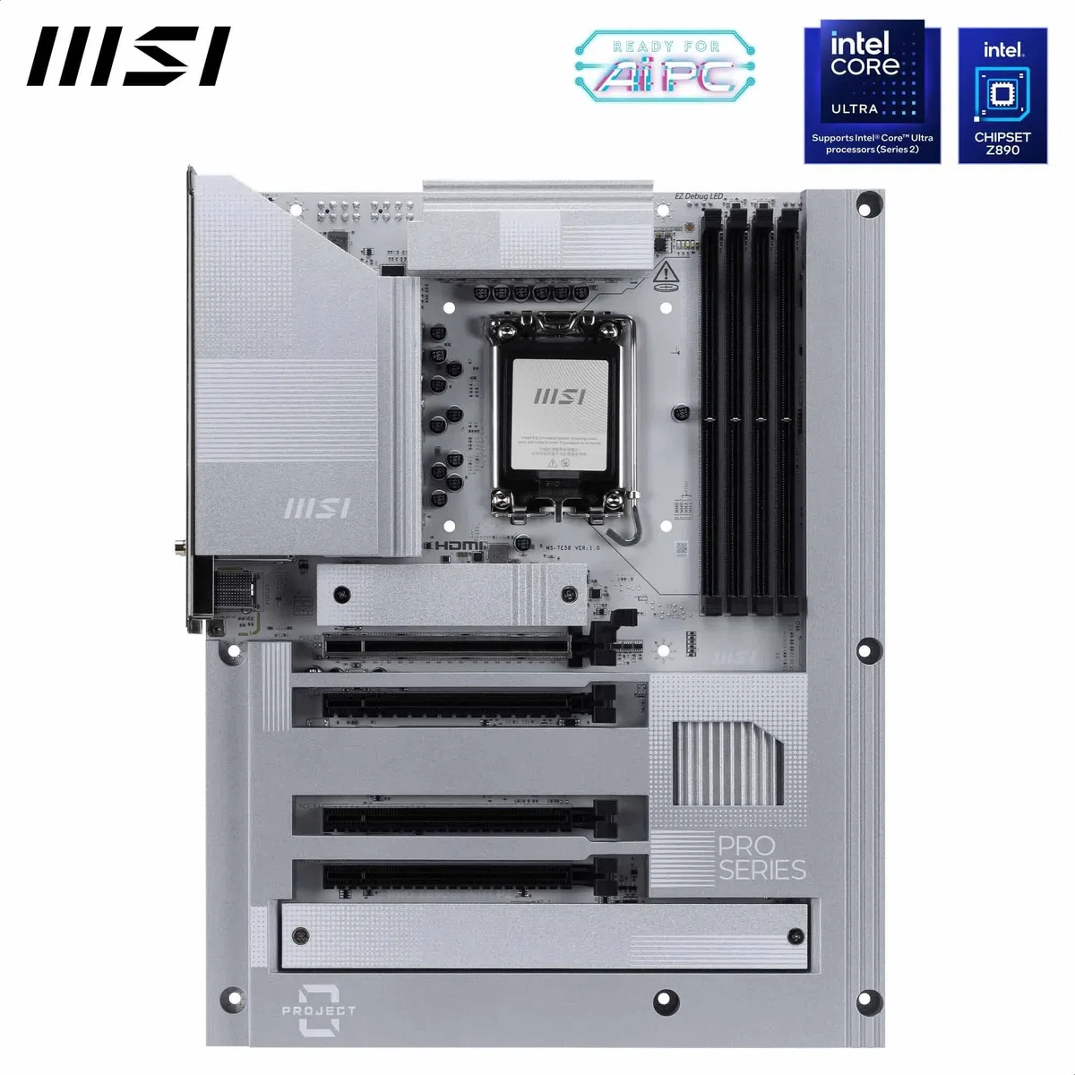 MSI PRO Z890-S Carte mère WiFi PZ, rétro-connexion ATX – Prend en charge les processeurs Intel Core Ultra (série 2), LGA 1851 – DDR5 Boost de mémoire (8600+ MT/s OC), PCIe 5.0 x16, M.2 Gen5, Wi-Fi 7
