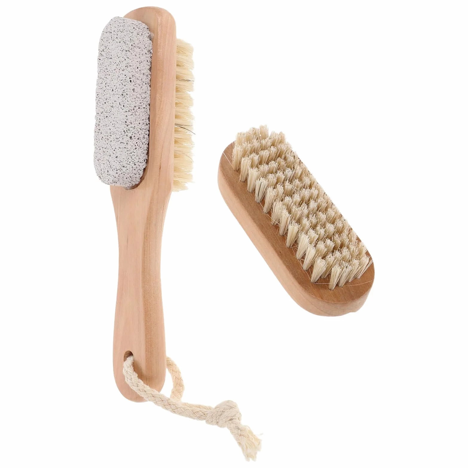 Brosse de Bain en Bois avec Pierre Ponçe Naturelle Brosse à Ongles Double Face pour Nettoyage et Exfoliation